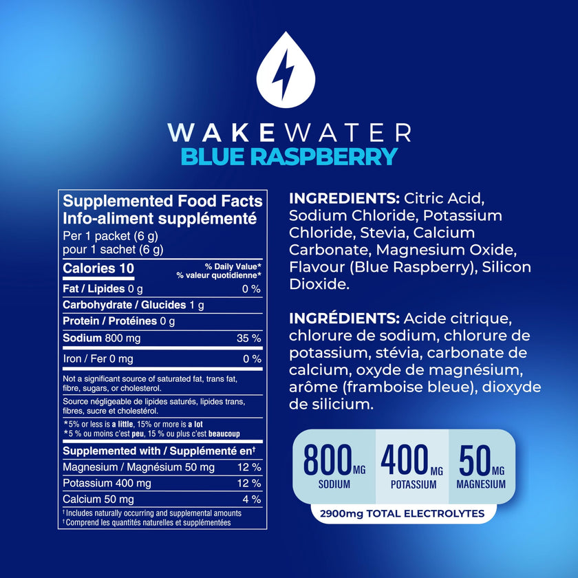 Wake Water Sugar Free Electrolyte Packets, Hydration Powder, Keto & Paleo Friendly Electrolyte Drink Mix, Fasting Hydration Packs, Travel Essentials, Pack of 10 (6g Each) (6 g (Pack of 10), Blue Raspberry) 🍁 All In One Marketplace Canada