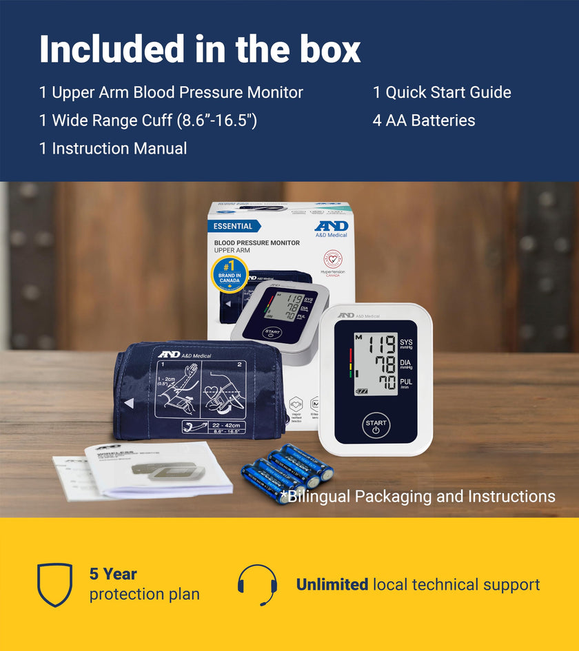A&D Medical Blood Pressure Monitor for Home Use - UA-651CN - Upper Arm Precise BP Machine - Wide Range Cuff (8.6–16.5” / 22-42 cm) Easy To Use, One Click Operation, Adults, AA Batteries, 1-User 🍁 All In One Marketplace Canada