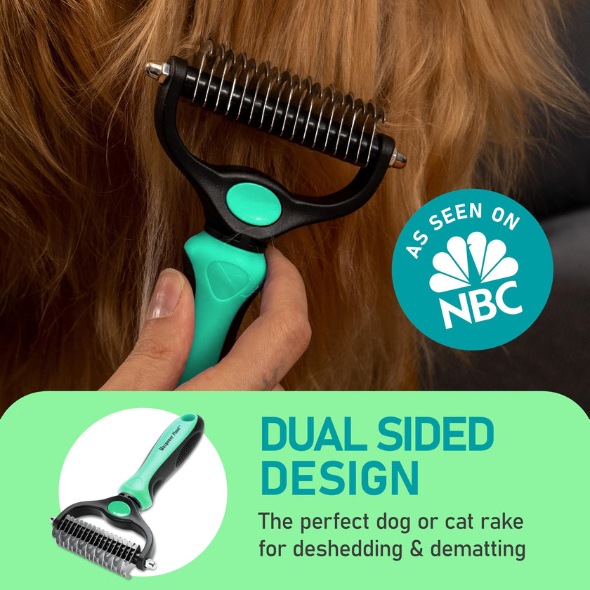 Maxpower Planet Pet Grooming Brush - Double Sided Shedding, Dematting - Undercoat Rake Dogs - Dog Grooming Brush - Deshedding Brush for Dogs - Dog Brush, Cat Brush, Reduce Shedding by 95%, Turquoise 🍁 All In One Marketplace Canada