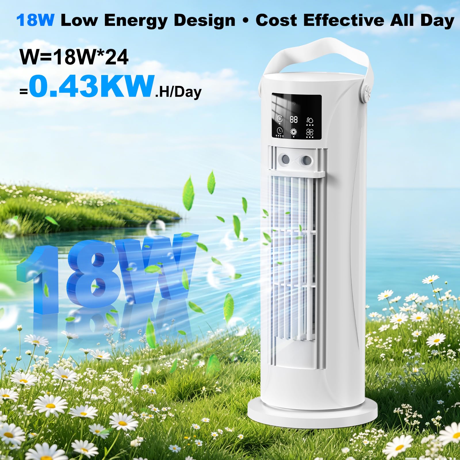 Portable Air Conditioners, 120 °rotating tower fan, portable AC for 3 wind speeds,Storm mode, 8H timing, Evaporative Air Cooler with remote control,750ML water tank, spray,cooling fan for home - white 🍁 All In One Marketplace Canada