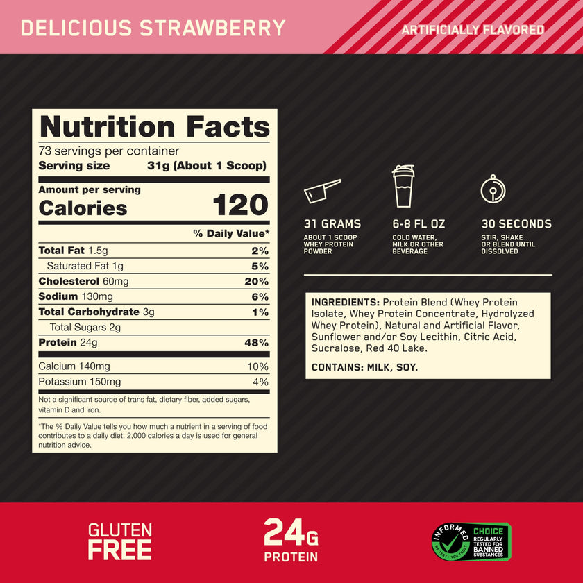 Optimum Nutrition Gold Standard 100% Whey Protein Powder, 2.270g - Strawberry - 73 servings (packaging may vary) 🍁 All In One Marketplace Canada