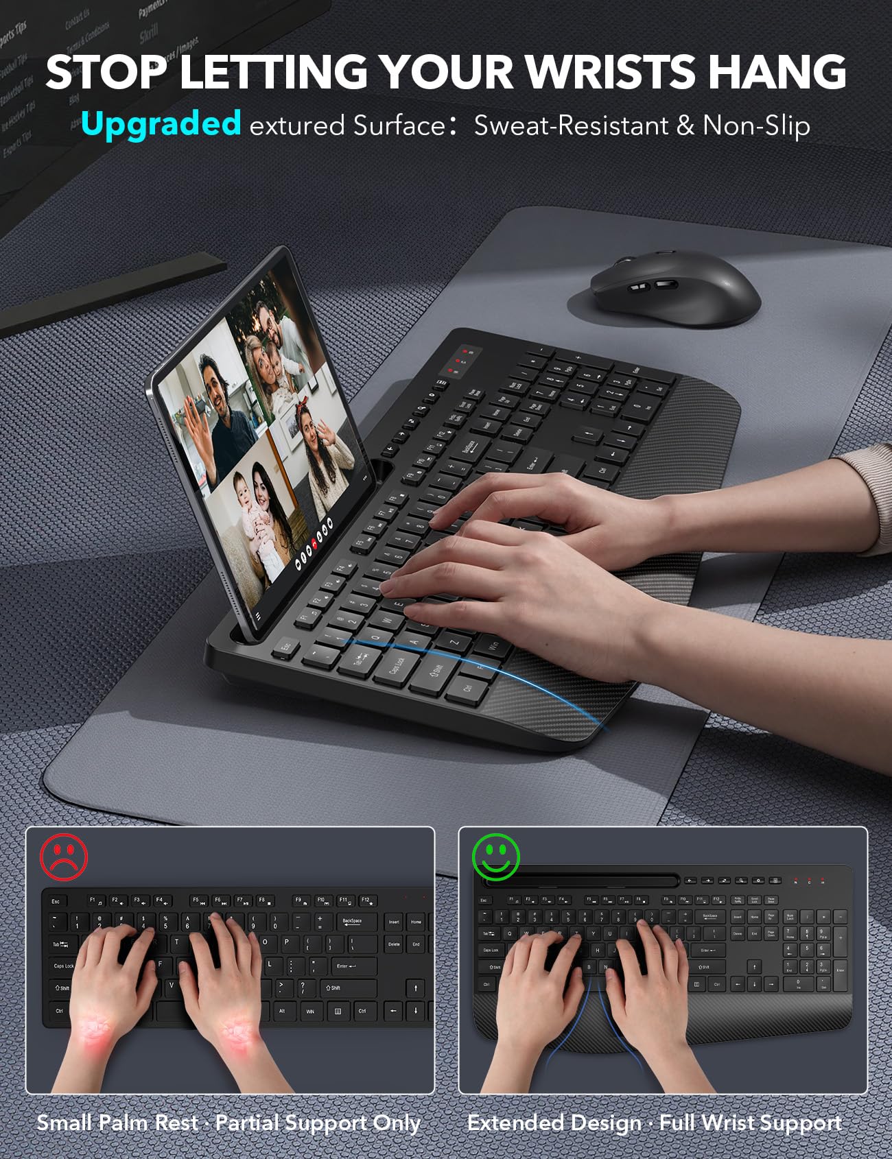 Wireless Keyboard and Mouse Combo - Full-Sized Ergonomic Keyboard with Wrist Rest, Phone Holder, Silent 2.4GHz Cordless Keyboard Mouse for Computer, Laptop, PC, Mac, Windows (Black, 1 Pack) 🍁 All In One Marketplace Canada