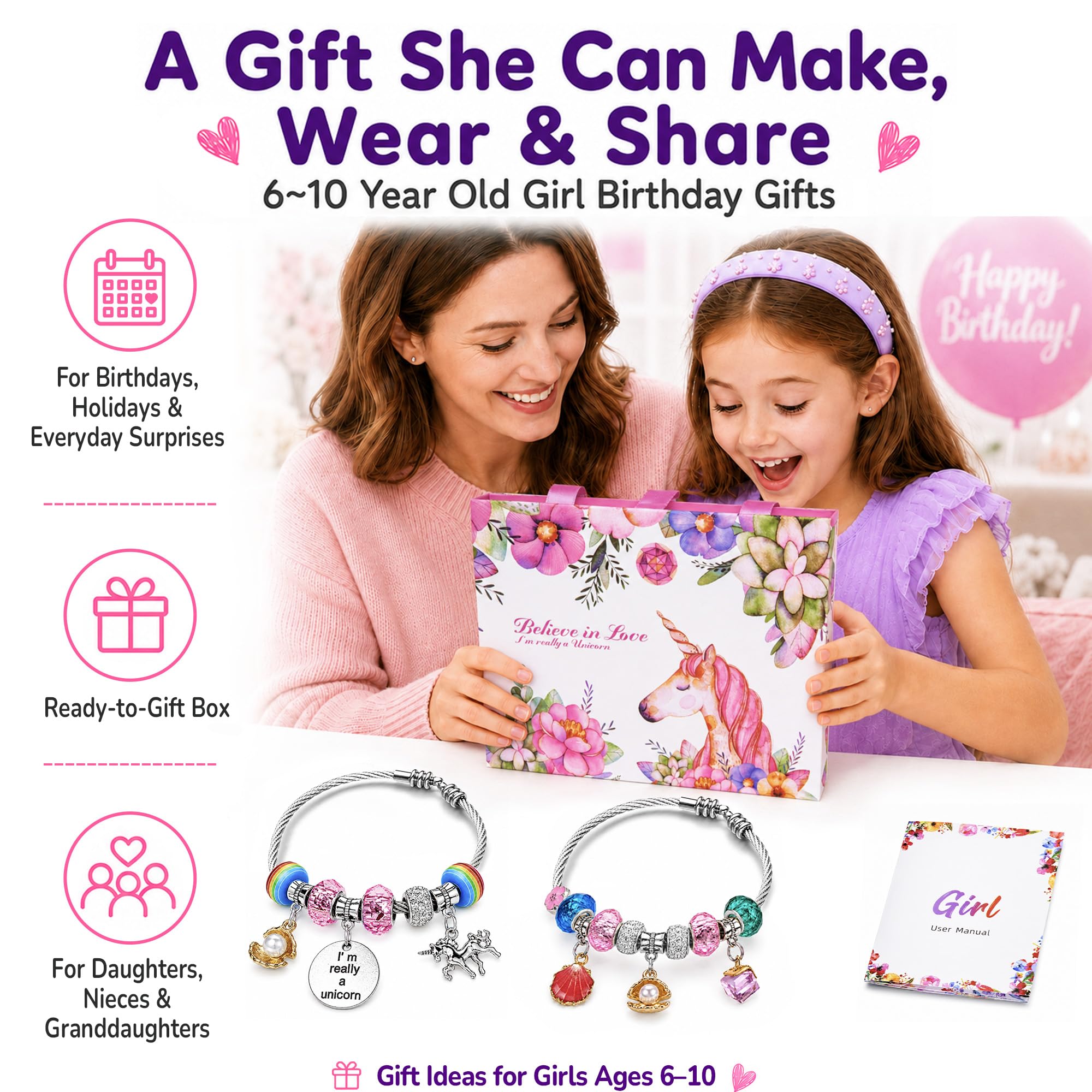 Girls Charm Bracelet Making Kit: Unicorn Toys for Girls Gifts 8-12 Years Old, Birthday Gifts 6 7 8 9 10 Year Old Girl Gift Ideas, Inspires Creativity Art and Crafts for Kids Age 6-8 Jewelry Making Set 🍁 All In One Marketplace Canada