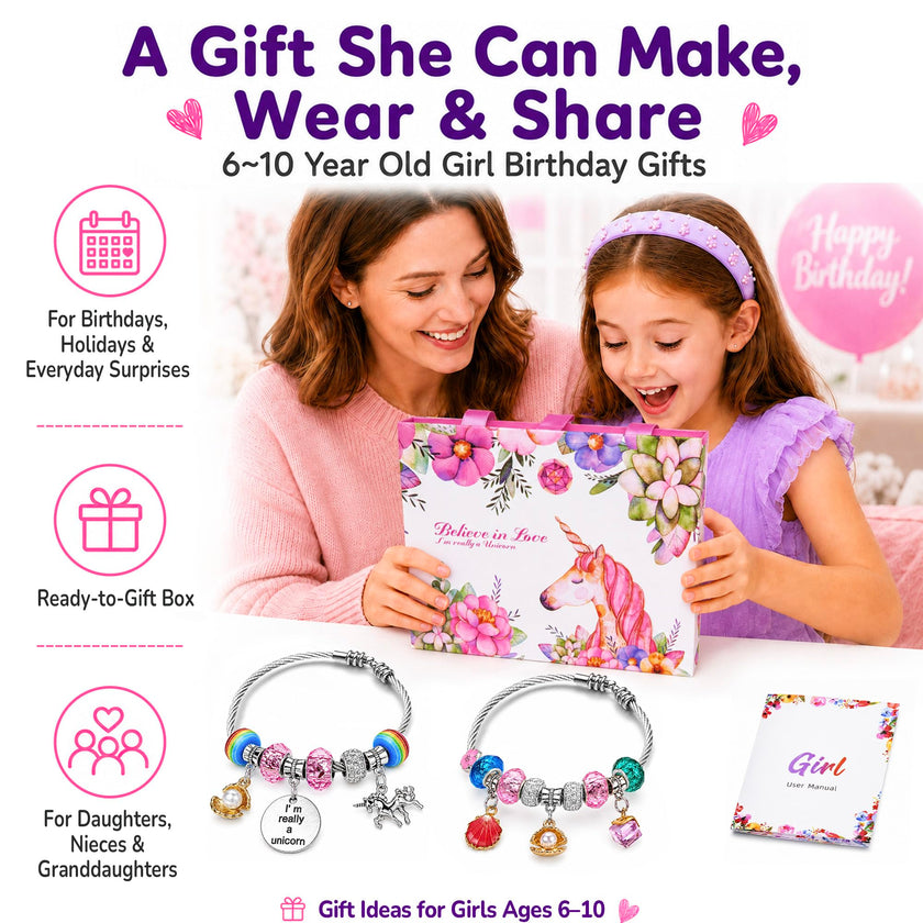 Girls Charm Bracelet Making Kit: Unicorn Toys for Girls Gifts 8-12 Years Old, Birthday Gifts 6 7 8 9 10 Year Old Girl Gift Ideas, Inspires Creativity Art and Crafts for Kids Age 6-8 Jewelry Making Set 🍁 All In One Marketplace Canada