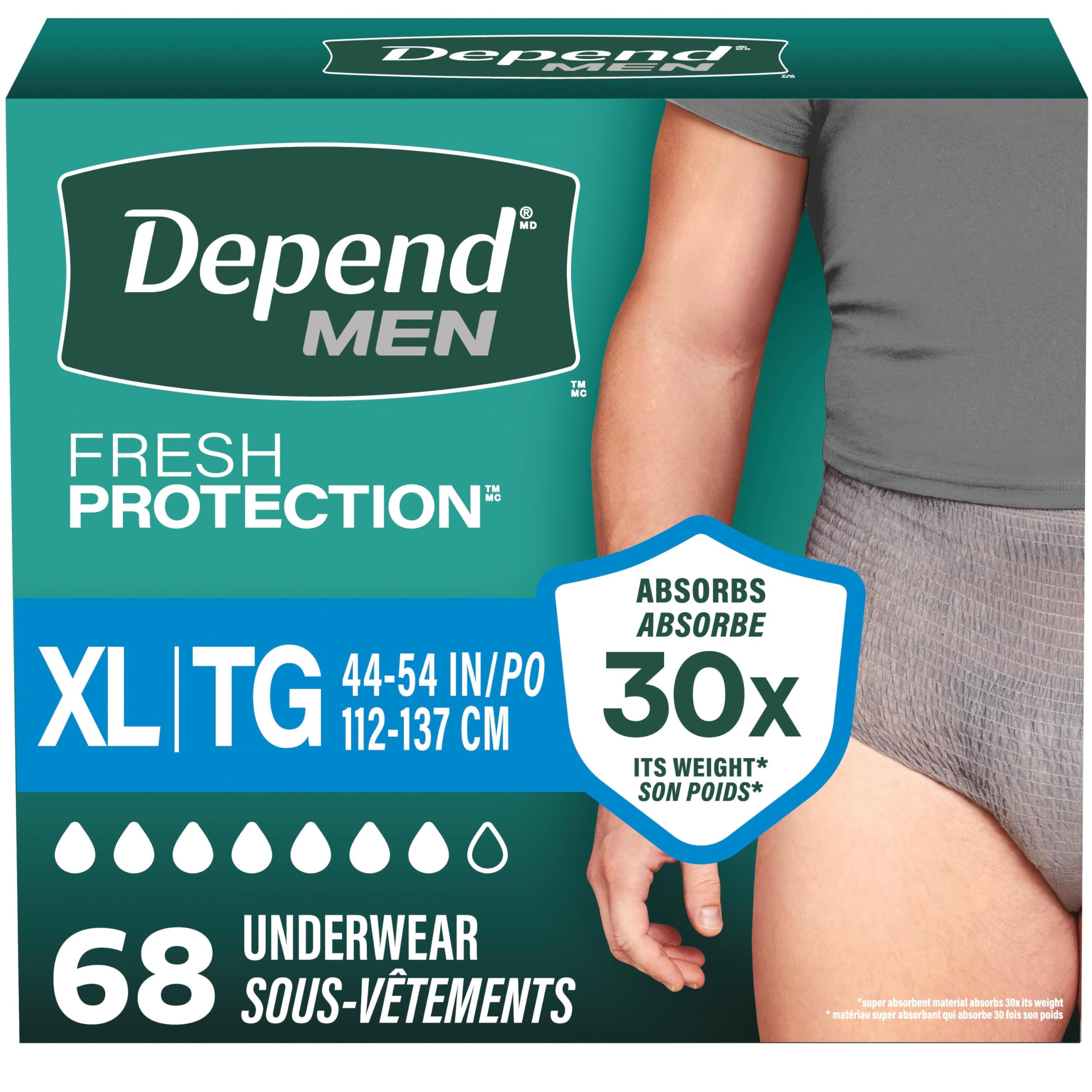 Depend Fresh Protection Adult Incontinence Underwear for Men (Formerly Depend Fit-Flex), Disposable, Maximum, Extra-Large, Grey, 68 Count (2 Packs of 34) 🍁 All In One Marketplace Canada