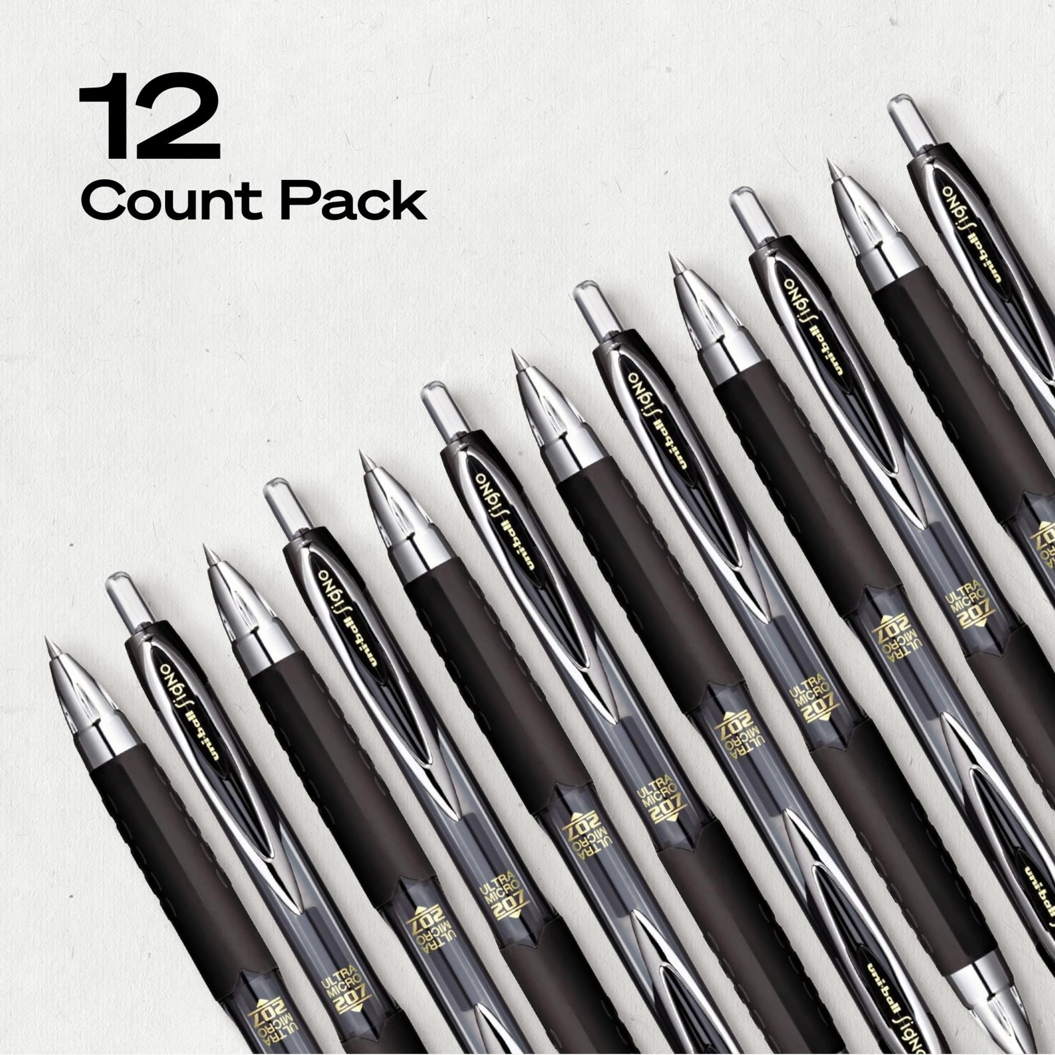 uni-ball Signo 207 Retractable Gel Pens, Ultra-Micro Point, Black Ink, 12 Count (Pack of 1) (1790922) , Packaging may vary 🍁 All In One Marketplace Canada
