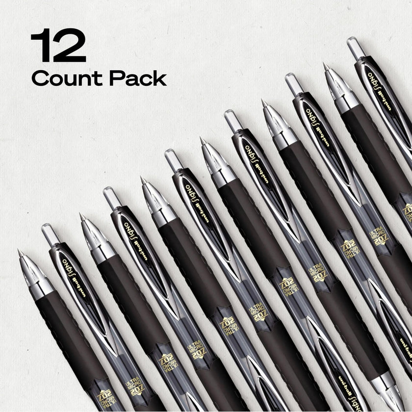 uni-ball Signo 207 Retractable Gel Pens, Ultra-Micro Point, Black Ink, 12 Count (Pack of 1) (1790922) , Packaging may vary 🍁 All In One Marketplace Canada