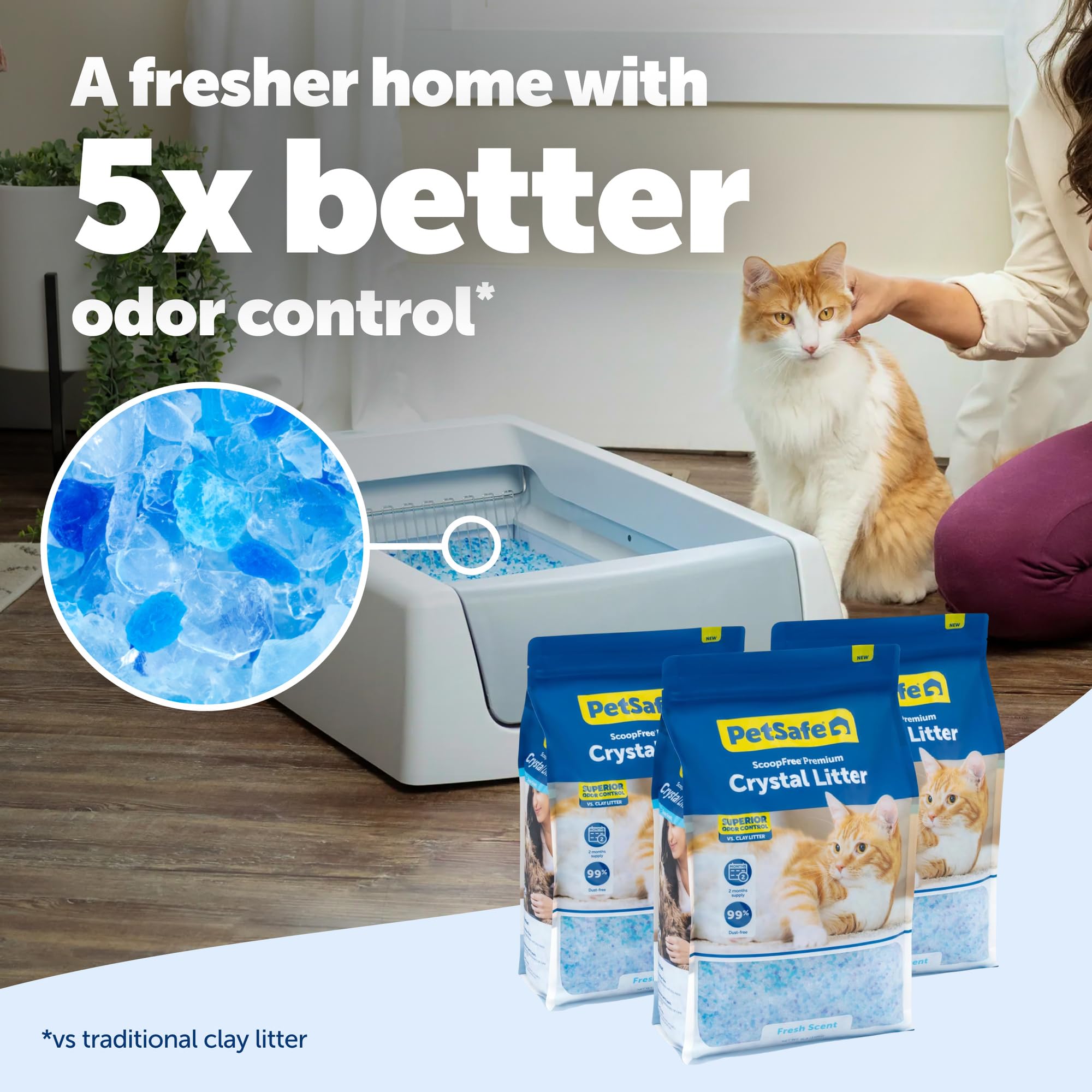 PetSafe ScoopFree Premium Fresh Crystal Cat Litter, 3-Pack – Lightly Scented Litter – Superior Odor Control – Low Tracking for Less Mess – Lasts Up to 6 Months, 24 lbs Total (3 Pack of 8 lb Bags) 🍁 All In One Marketplace Canada