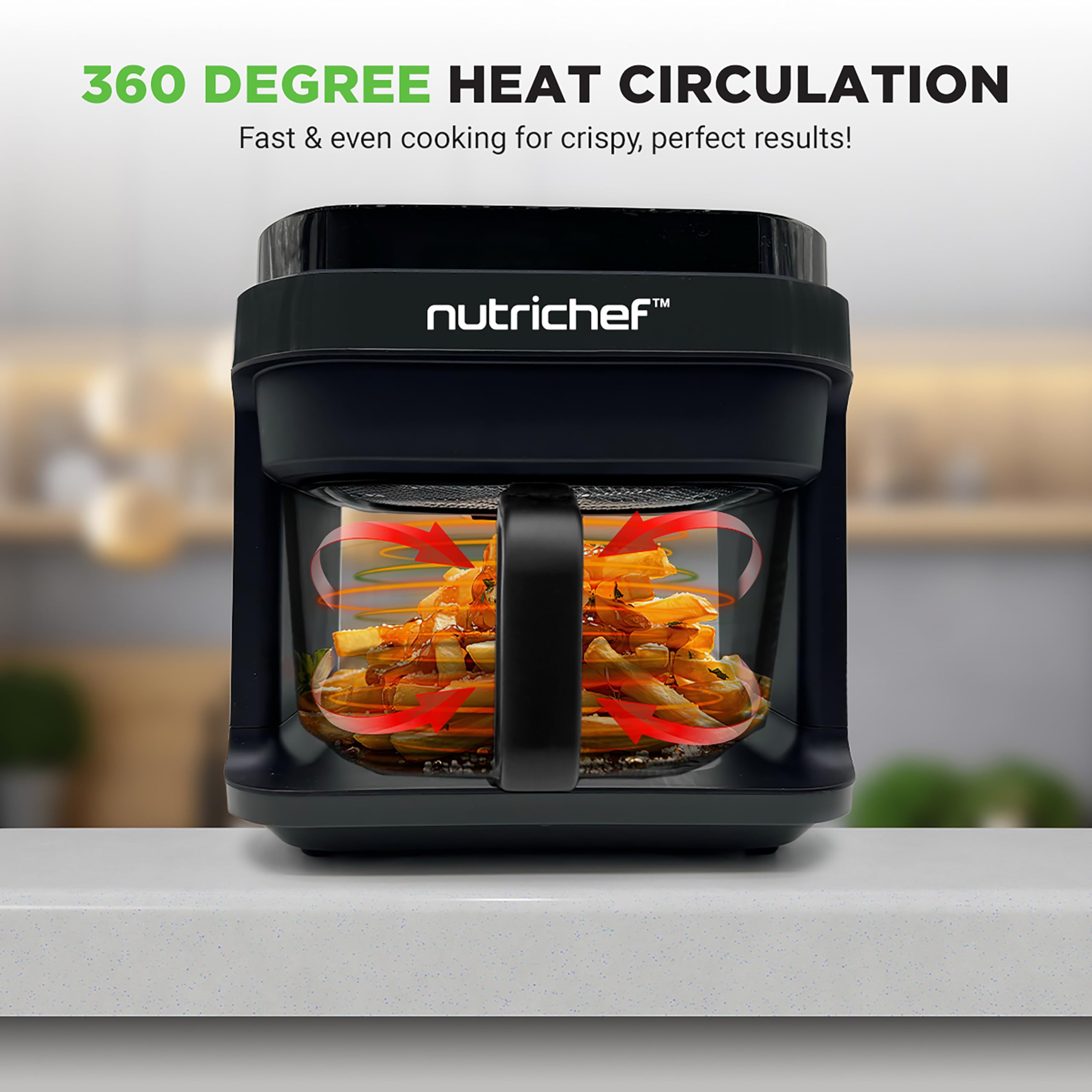 Nutrichef 5.8 Quart Air Fryer | 8-1 Preset Cook Modes | Transparent Fry Bowl for Best Cooking Results | Cook Shrimp, Steak, Fries, Wings, Chicken & More | Precise Temperature Control & Time | Black 🍁 All In One Marketplace Canada