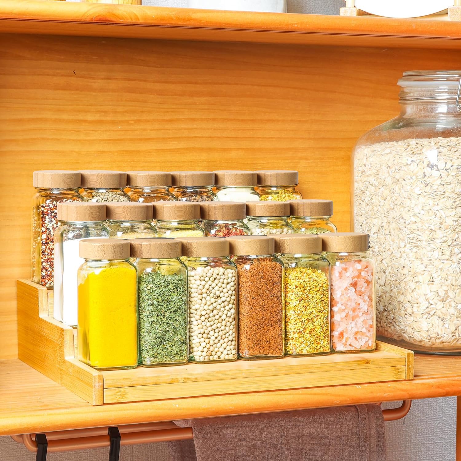 ComSaf 4oz 24Pcs Glass Spice Jars with Bamboo Lids, Empty Spice Containers with 93 Labels, Square Seasoning Containers Trial and Supplement Set, Small Seasoning Bottles for Salt, Herbs, Sugar, Pepper 🍁 All In One Marketplace Canada