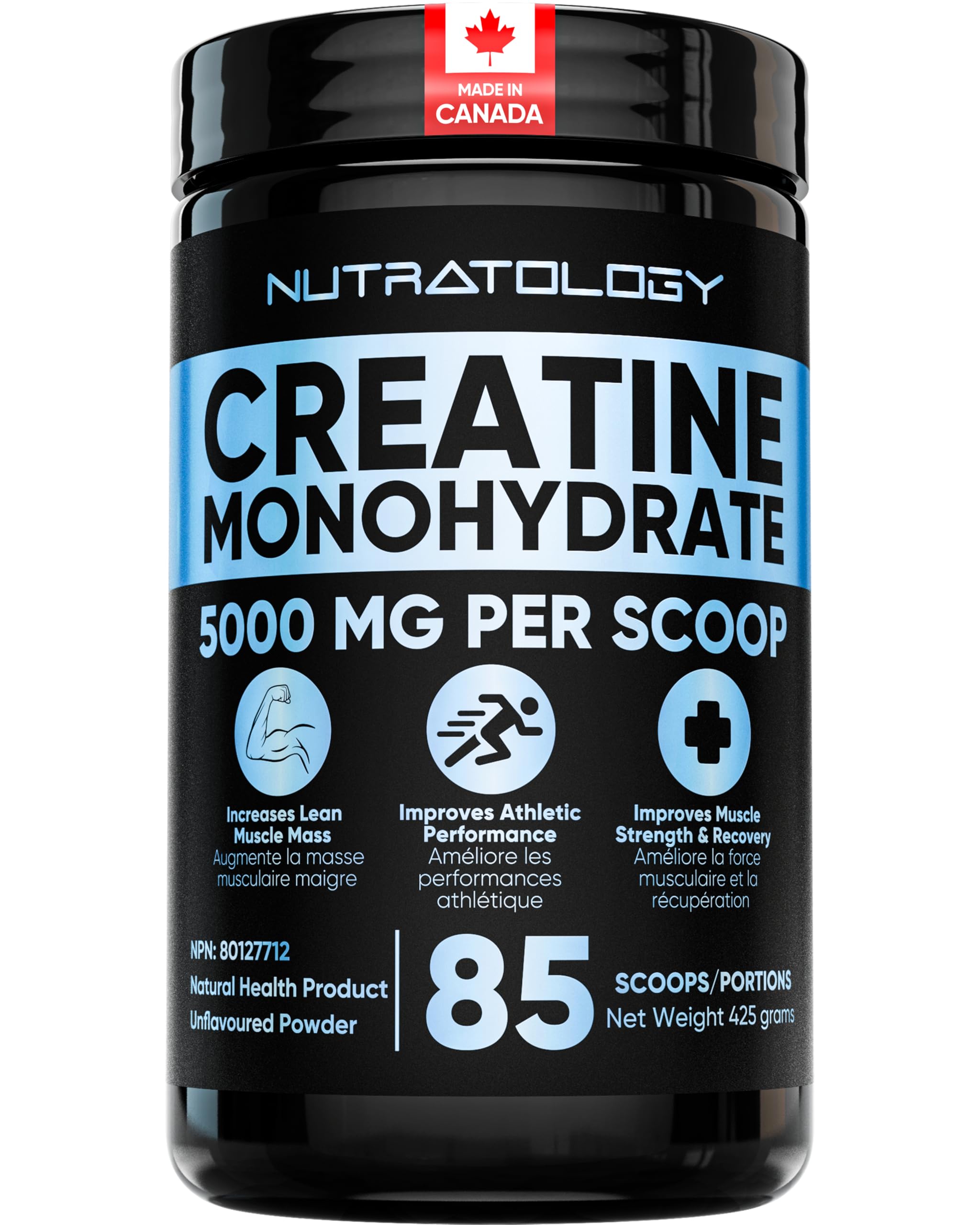 Pure Micronized Creatine Dissolves Easily | Creatine Monohydrate Powder 425g - For Increased Muscle Growth & Performance - Supports Athletic Performance - Creatine Powder for Workouts - 85 Servings 🍁 All In One Marketplace Canada