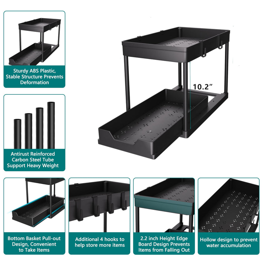 DEKAVA Under Sink Organizer 2 Pack, Bathroom Organizers, 2 Tier Sliding Cabinet Basket Organizer Drawer, Multi-Purpose Bath Collection Baskets for Bathroom (Black) 🍁 All In One Marketplace Canada
