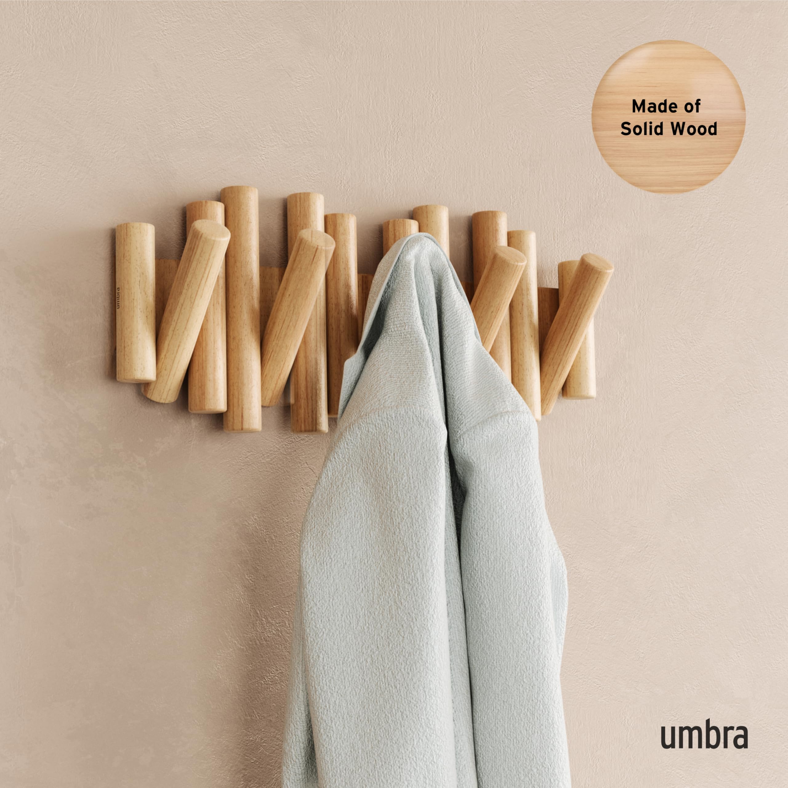 Umbra Picket Coat Rack Wall Mount – 5 Flip-Down Wood Coat Hooks, Modern & Functional Storage, Easy Install Wall Hooks, Natural 🍁 All In One Marketplace Canada