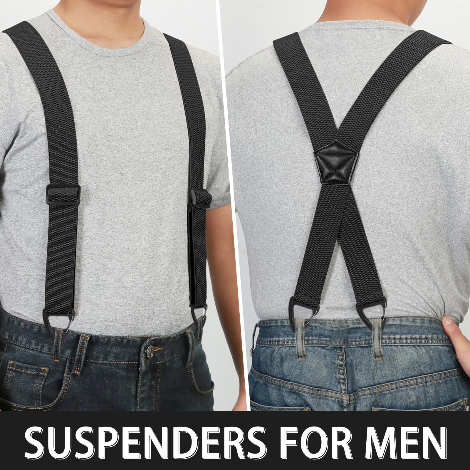 Suspenders for Men Heavy Duty Mens Suspenders Elastic 1.5-inch Braces Adjustable with 4 Plastic Snap Loop for Jeans Pants Outdoor Work Wedding Black 🍁 All In One Marketplace Canada