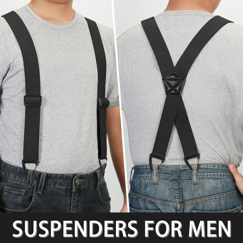 Suspenders for Men Heavy Duty Mens Suspenders Elastic 1.5-inch Braces Adjustable with 4 Plastic Snap Loop for Jeans Pants Outdoor Work Wedding Black 🍁 All In One Marketplace Canada