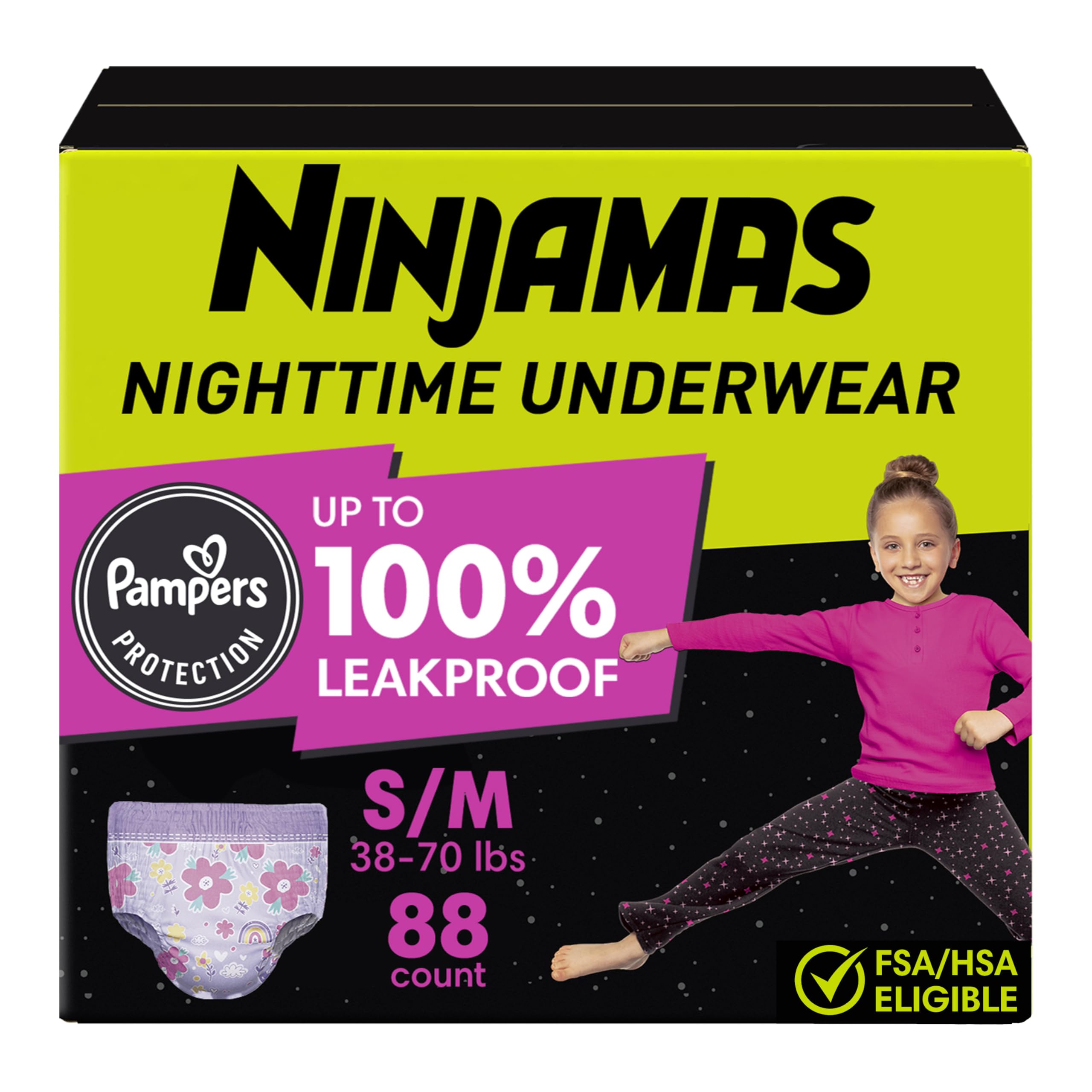 Pampers Ninjamas Nighttime Bedwetting Underwear Girl, Size 7, 88 Count, Disposable Nighttime Underwear 🍁 All In One Marketplace Canada