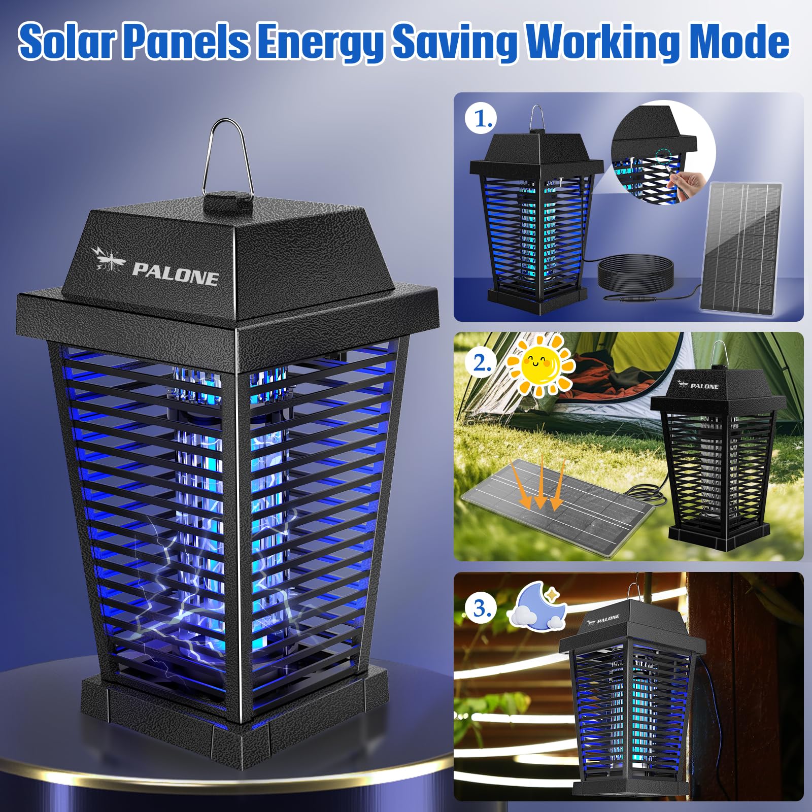 PALONE Bug Zapper with 4500V, USB-C and Solar Panel Dual Charging, Waterproof Bug Zapper with 7.5W Solar Charging Panel, Suitable for Camping Outdoor 🍁 All In One Marketplace Canada