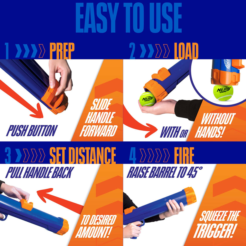 Nerf Dog Tennis Ball Blaster Dog Toy with 1 Ball, 16 in, Blue/Orange 🍁 All In One Marketplace Canada
