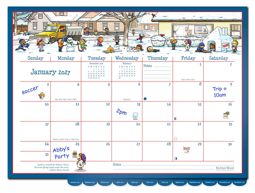 2027 MotherWord Deluxe Magnetic Ultimate Family Calendar and Chore Chart, 16-Month Family Planner, Sept 2026-Dec 2027, English, Large Deluxe Version, 18