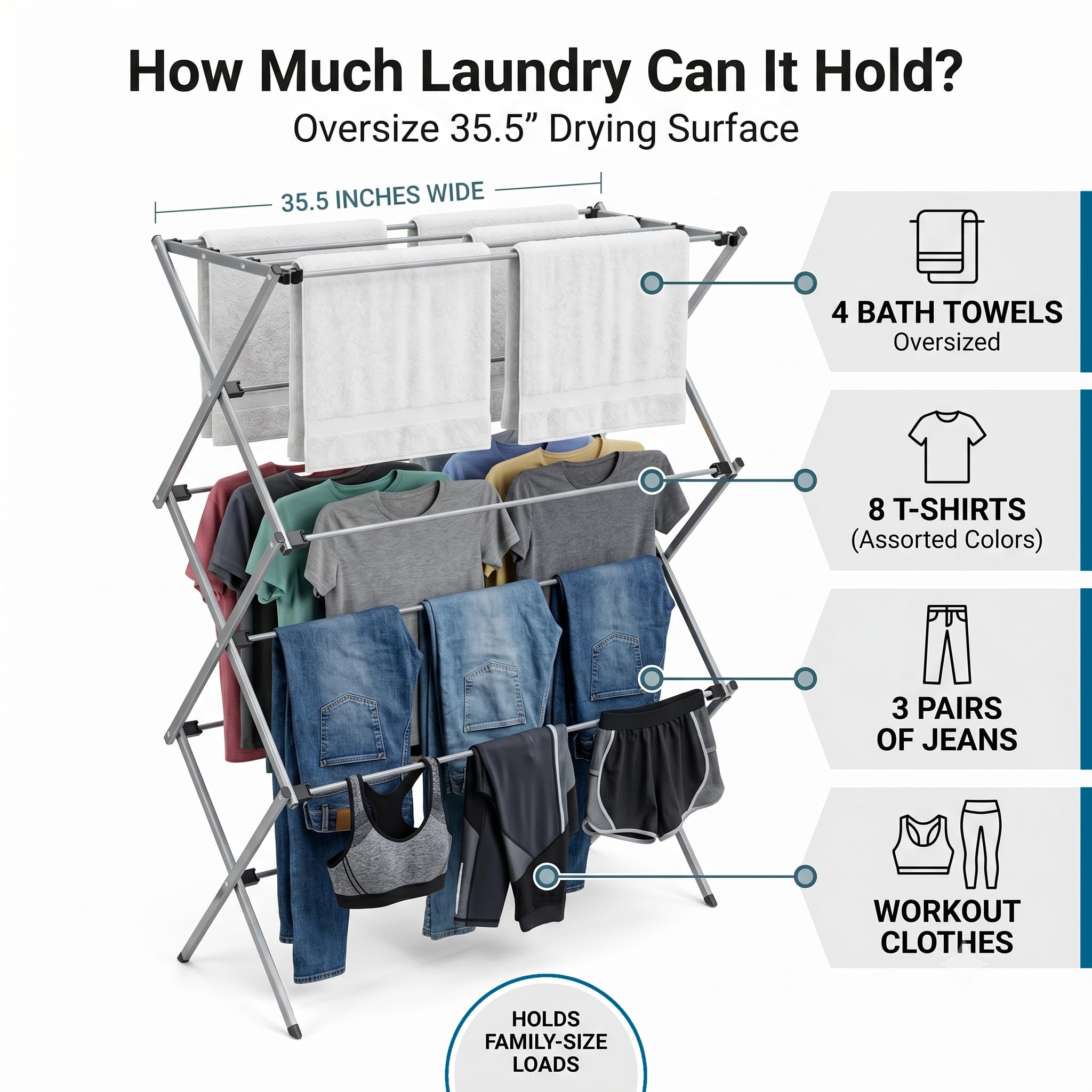 Honey-Can-Do Oversize Collapsible Clothes Drying Rack DRY-09066 Silver, 50 lbs 🍁 All In One Marketplace Canada