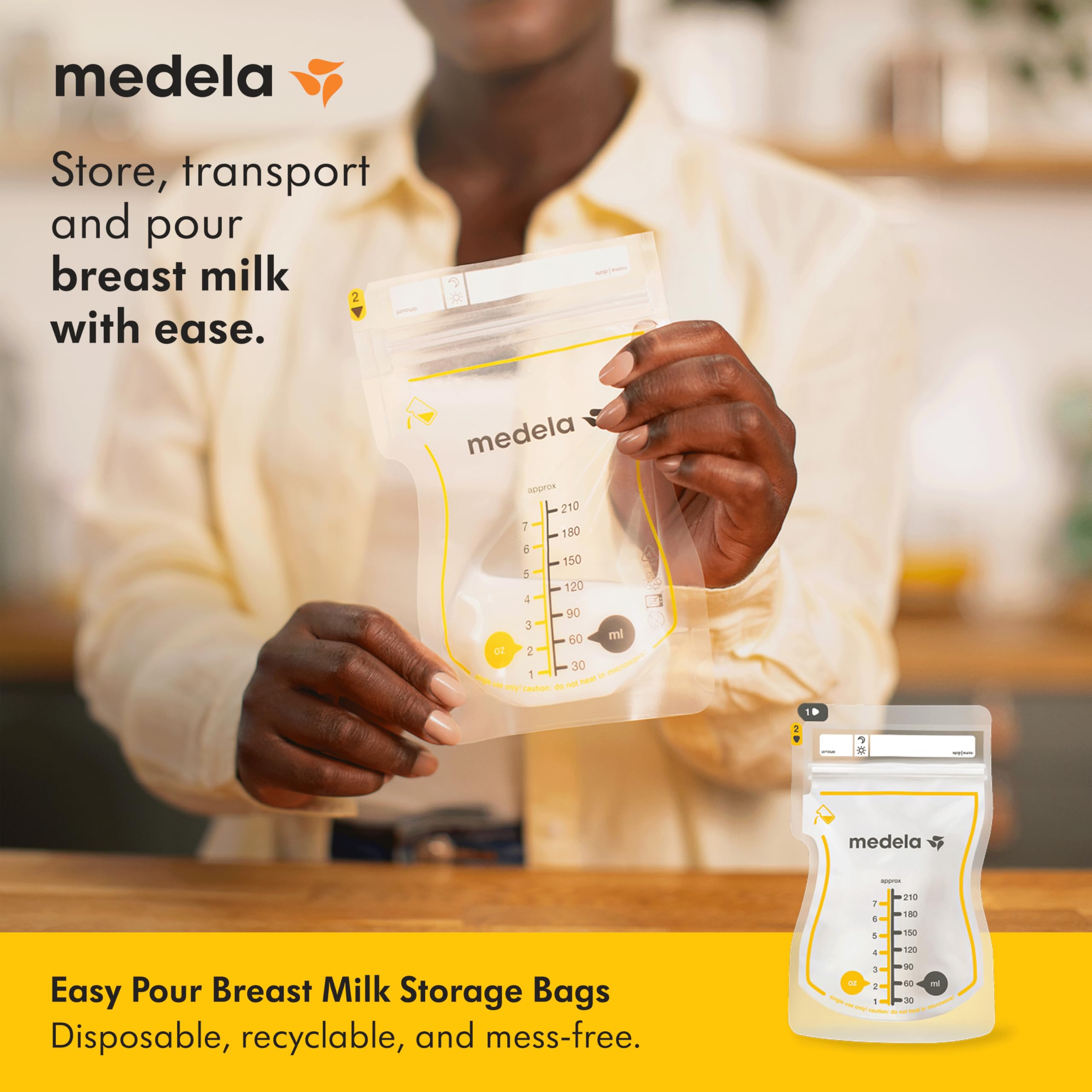 Medela Easy Pour Disposable Breast Milk Storage Bags, 7 oz/210 ml Capacity, Leakproof Design with Milk Protection, Made Without BPA, Pack of 200 🍁 All In One Marketplace Canada
