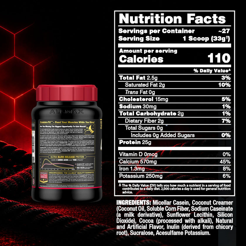 ALLMAX CASEIN-FX Casein Protein Powder, Chocolate, 2 lb, 27 Servings 🍁 All In One Marketplace Canada