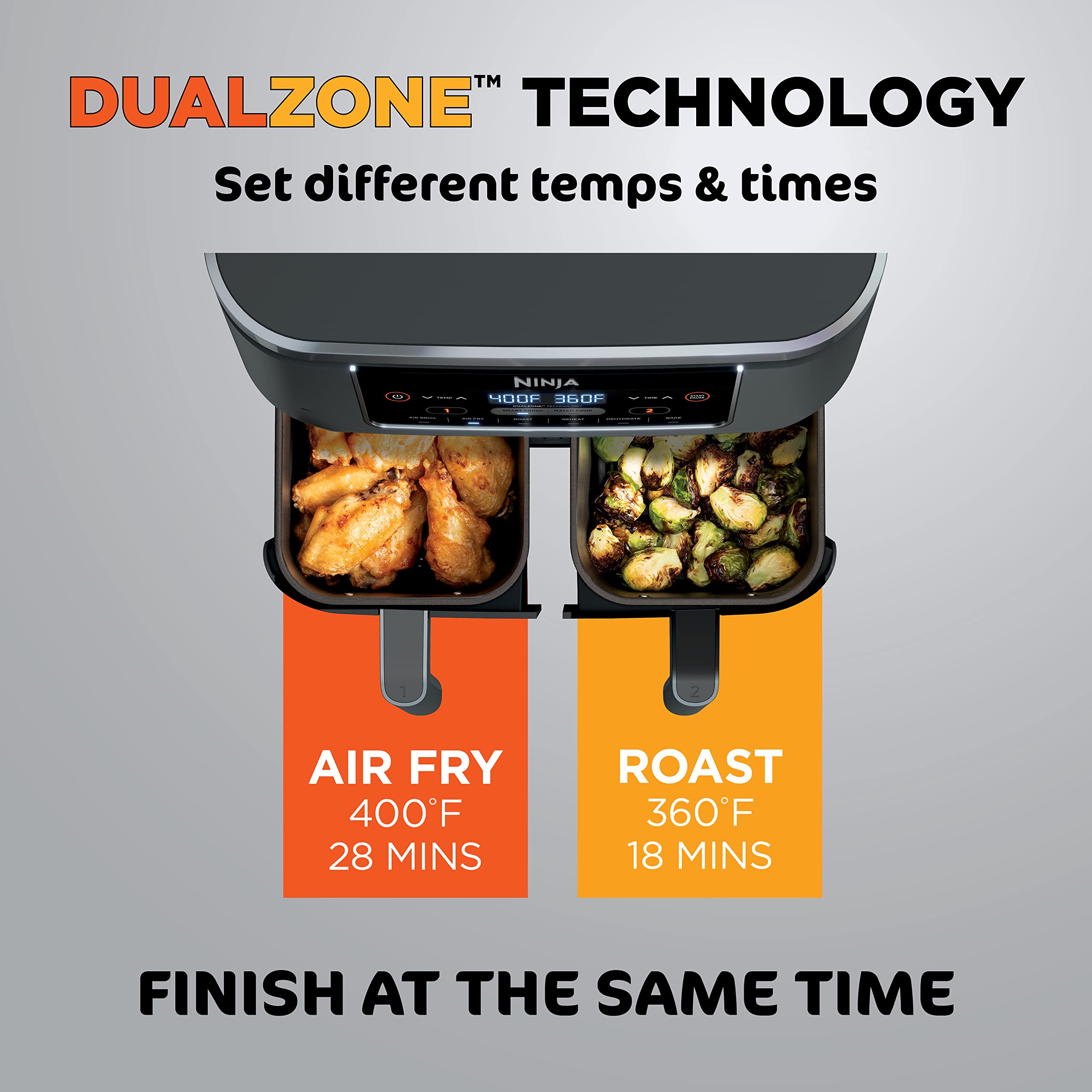 Ninja Foodi 6-in-1 8-qt. (7.6L) 2-Basket Air Fryer DualZone Technology, Match Cook & Smart Finish to Roast, Broil, Dehydrate & More for Quick, Easy Meals, Slate Grey (DZ201C) Canadian Version 🍁 All In One Marketplace Canada
