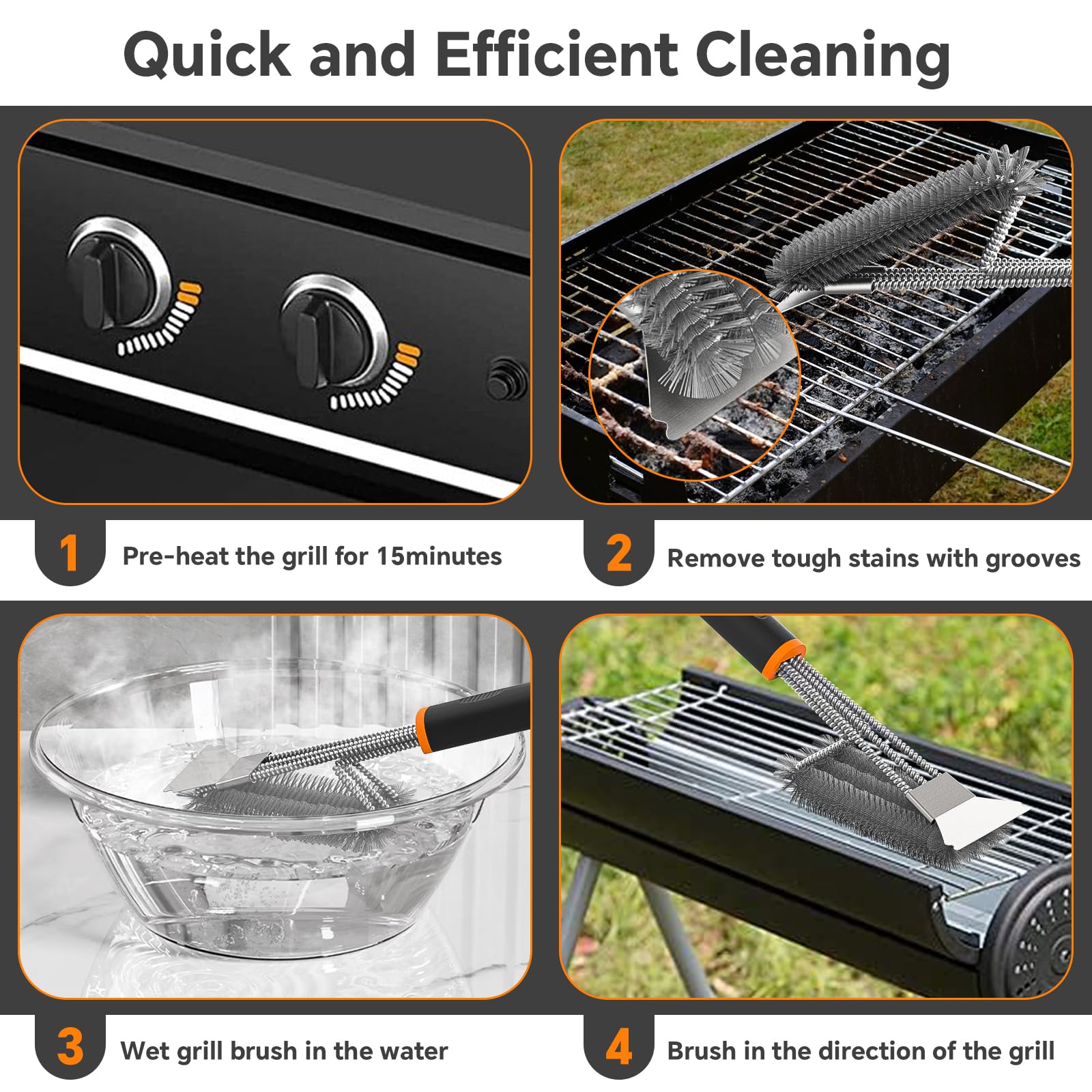 Fixmend 2 Pack BBQ Grill Brush, 15