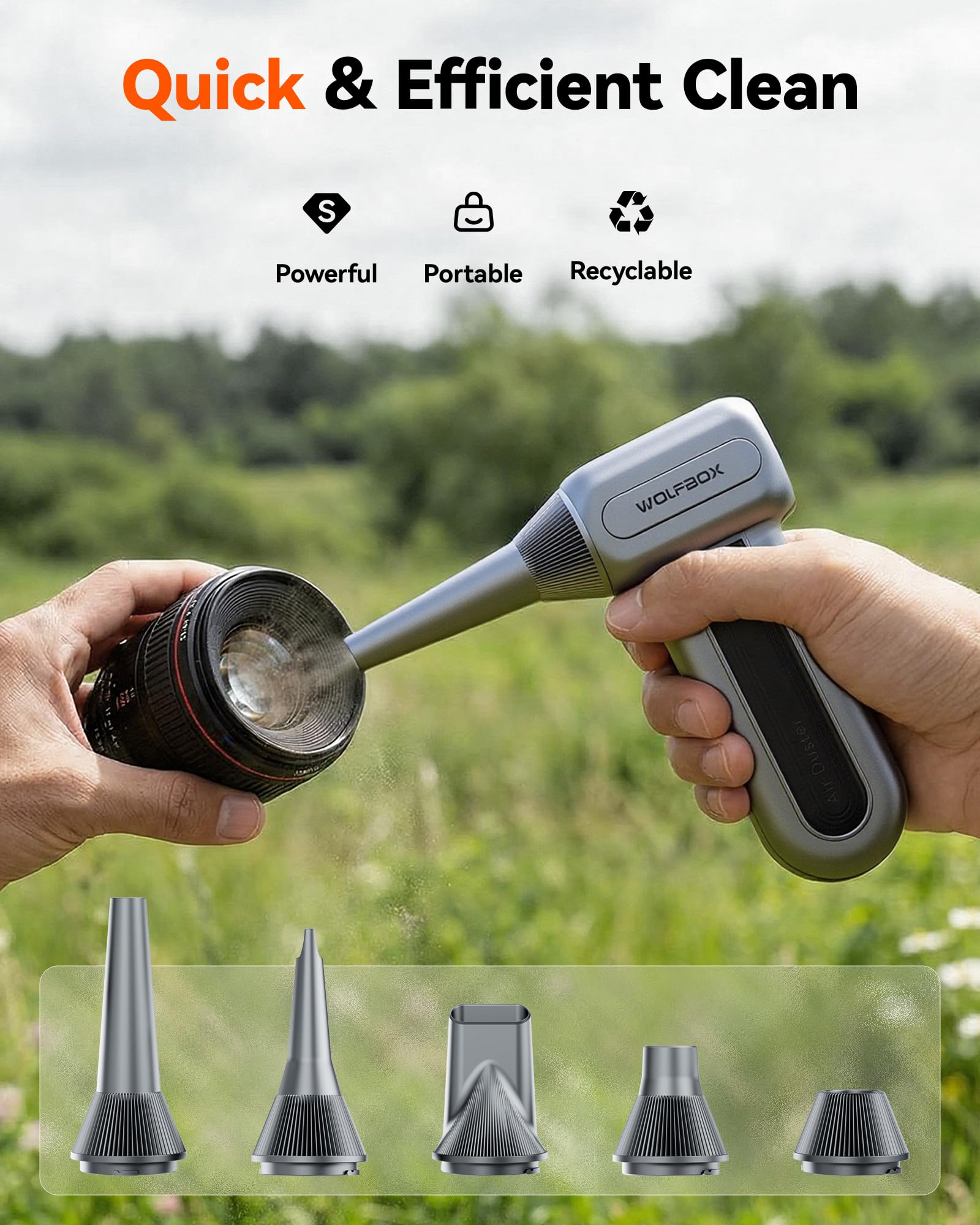 WOLFBOX MF70 Compressed Air Duster-110000 RPM Electric Air Duster with Extended Runtime, 3-Speed Rechargeable Air Blower for Keyboard, Computer, Camera, Car, Home, 5 Nozzles 🍁 All In One Marketplace Canada