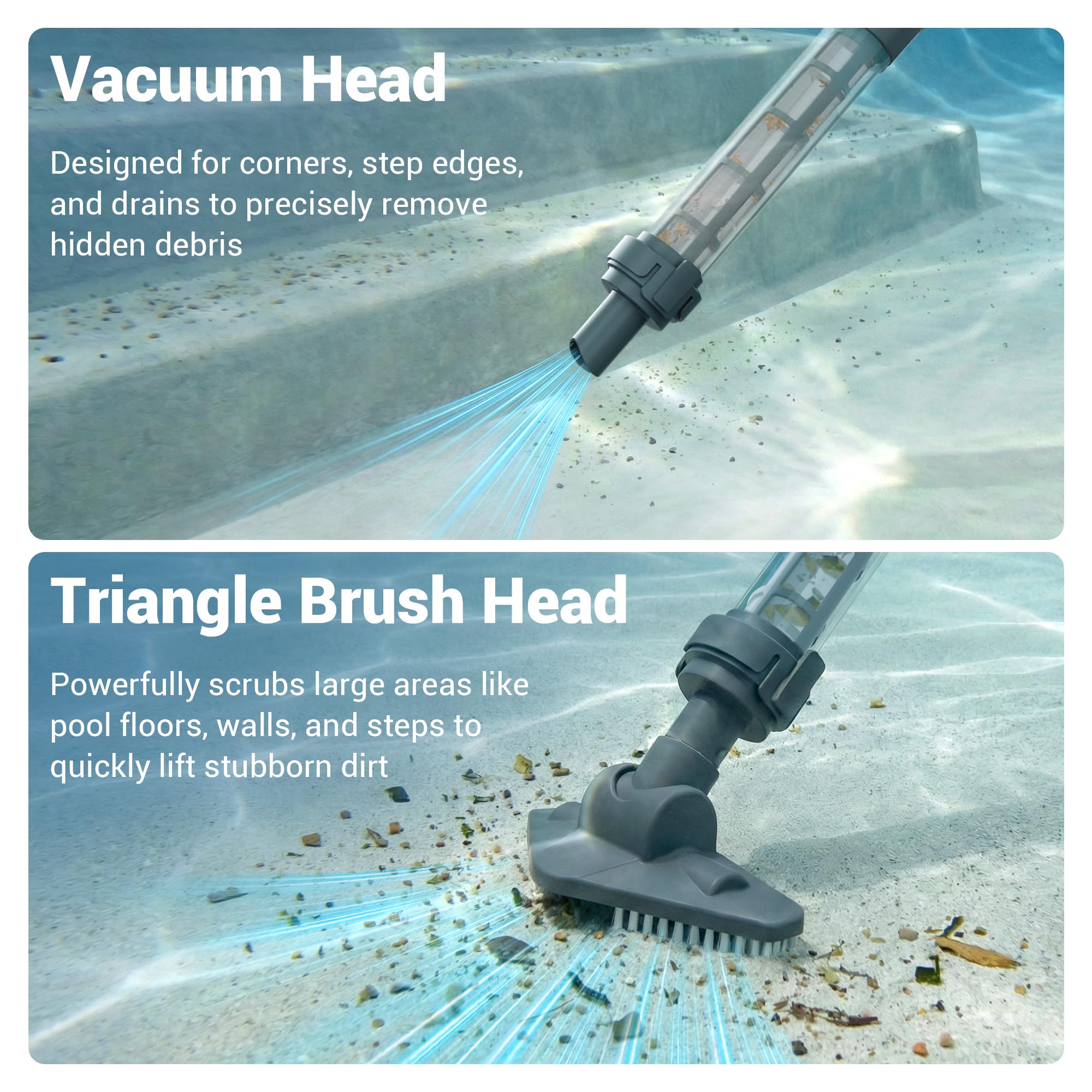 Hushlight Handheld Hot Tub Vacuum – Lightweight Stick Cleaner for Above-Ground Pools, Includes 2 Brush Heads for Debris and Sand (Blue) 🍁 All In One Marketplace Canada