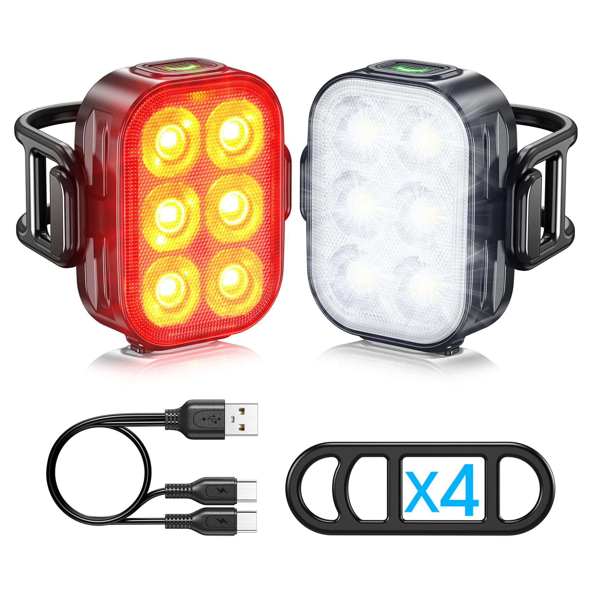 Bike Lights, Combination of Bike Front Light and Tail Light, IP65 Waterproof USB Charging, Equipped with 6 Ultra-Bright LED Beads, 4+6 Lighting Modes, Suitable for Riding at Night 🍁 All In One Marketplace Canada