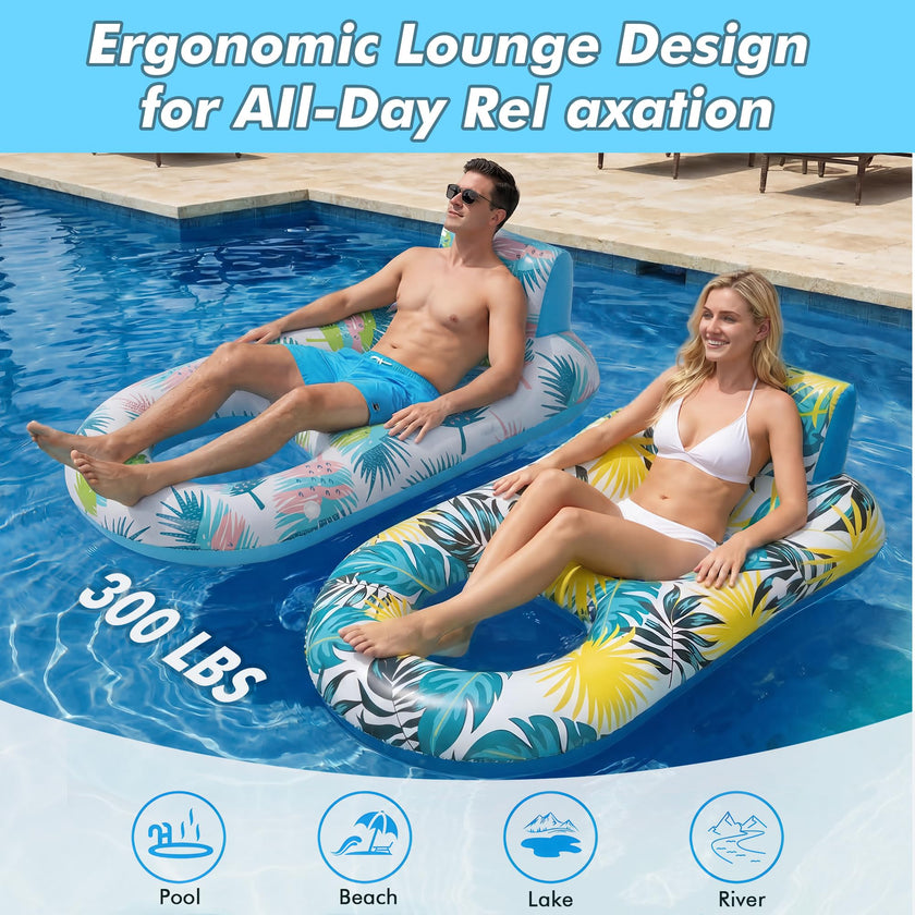 cngg v Pool Floaties for Adults,Inflatable Float Heavy Duty, Backrest & Footrest Pool Float Pool Rafts for Adults Beach Lake Party 2 Pack 🍁 All In One Marketplace Canada