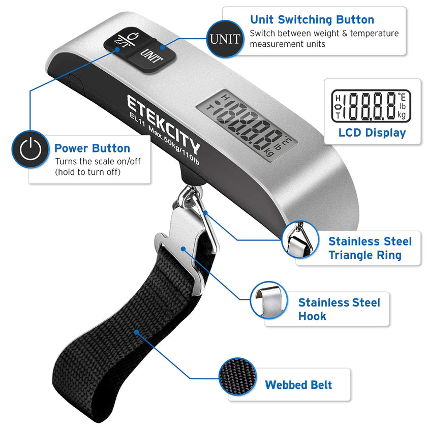 Etekcity Digital Hanging Luggage Scale, Portable Handheld, Suitcase Scale with Rubber Paint, Temperature Sensor, 110 Pounds 🍁 All In One Marketplace Canada