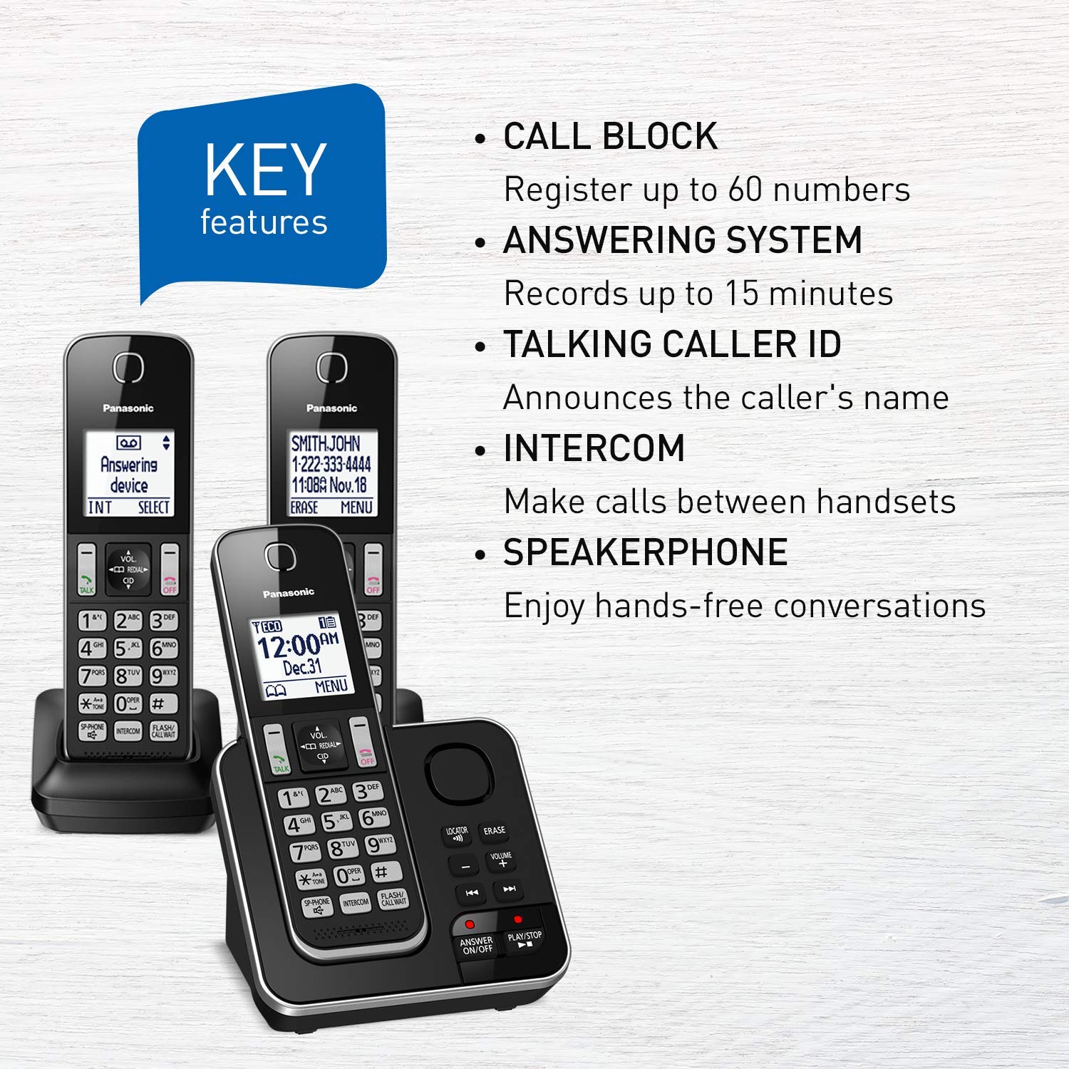 Panasonic DECT 6.0 Expandable Cordless Phone with Answering Machine and Call Block - 3 Cordless Handsets - KX-TGD393CB (Black) 🍁 All In One Marketplace Canada