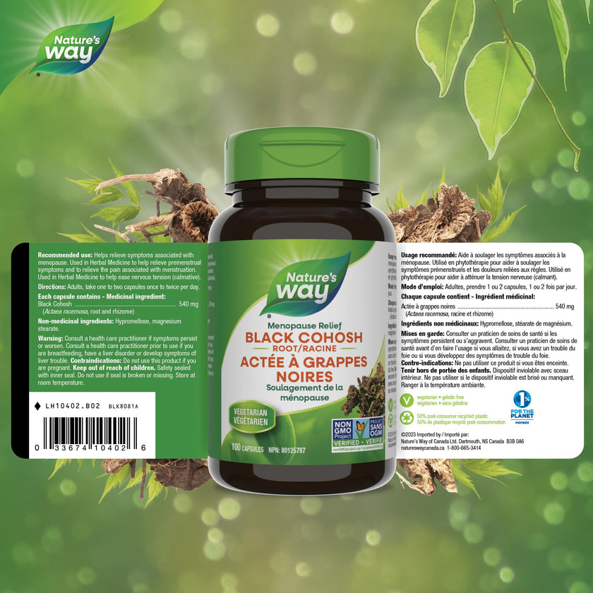 Nature's Way Black Cohosh Root – Hormone Balance for Women – 540mg Herbal Supplement for Menopausal Symptoms – Helps Relieve Menstruation Pain & Premenstrual Symptoms – 100 Vegetarian Capsules 🍁 All In One Marketplace Canada