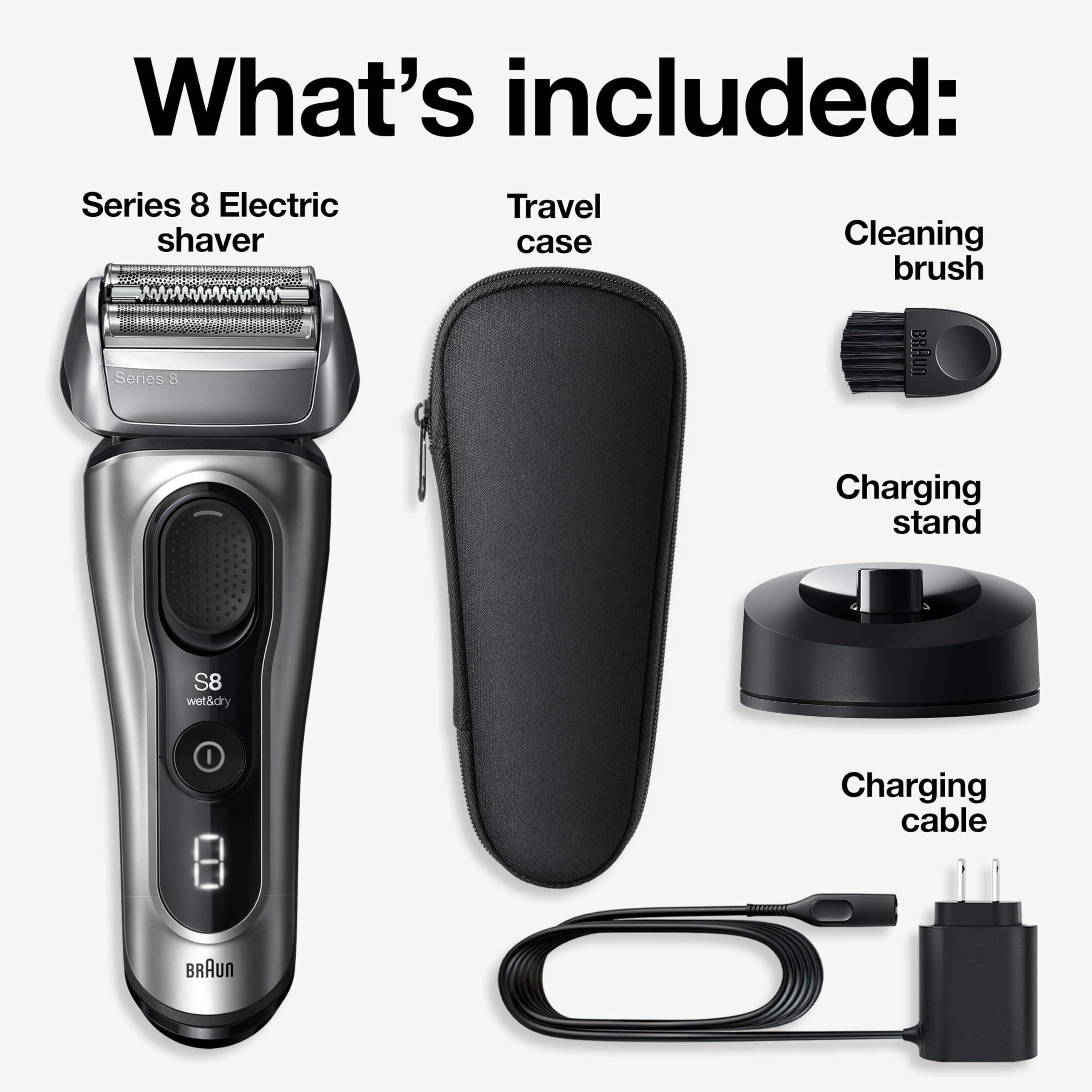 Braun Series 8 Electric Shaver for Men with Precision Long Hair Trimmer, Wet and Dry Electric Razor with Charging Stand and Travel Case, 8517s Galvano Silver 🍁 All In One Marketplace Canada