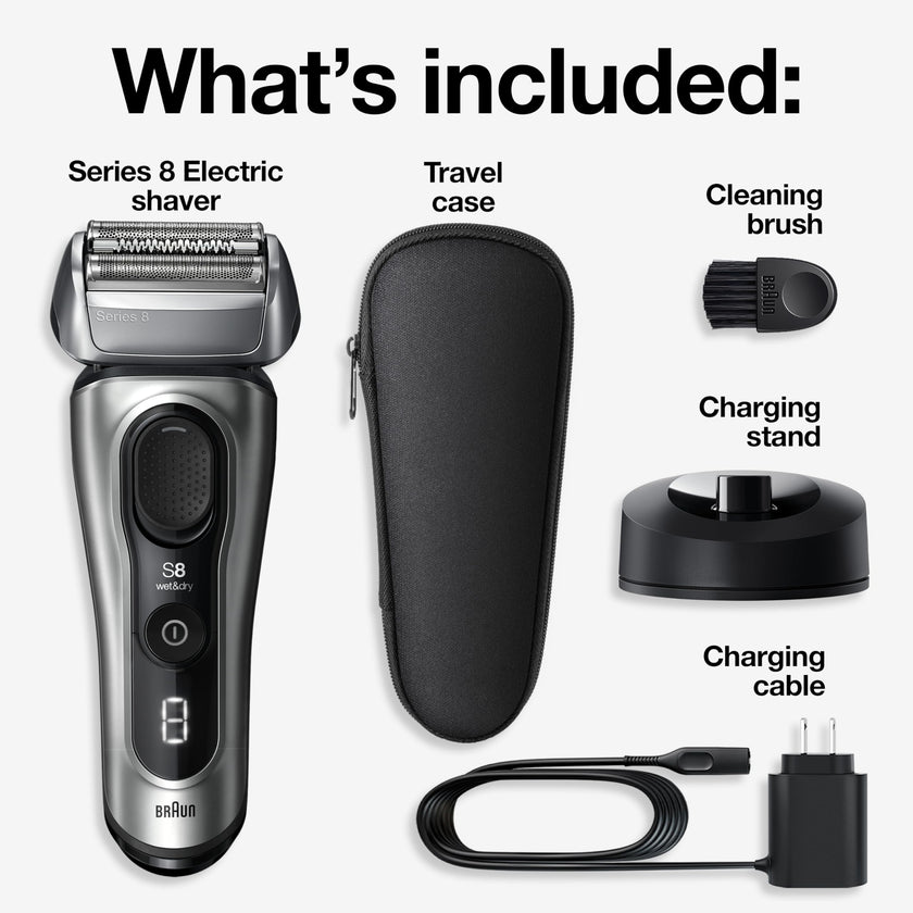 Braun Series 8 Electric Shaver for Men with Precision Long Hair Trimmer, Wet and Dry Electric Razor with Charging Stand and Travel Case, 8517s Galvano Silver 🍁 All In One Marketplace Canada