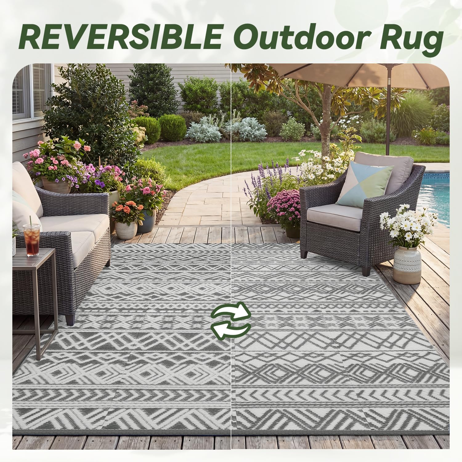 Outdoor Rug 5x8 ft Waterproof Outdoor Carpet-Patio RV Deck Camping Rug Portable Boho Rugs for Outdoor Area Rug Picnic Backyard Porch Beach Mat Grey 🍁 All In One Marketplace Canada
