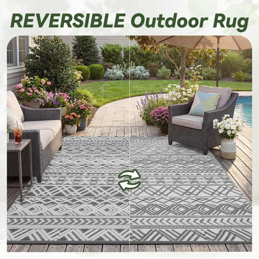 Outdoor Rug 5x8 ft Waterproof Outdoor Carpet-Patio RV Deck Camping Rug Portable Boho Rugs for Outdoor Area Rug Picnic Backyard Porch Beach Mat Grey 🍁 All In One Marketplace Canada