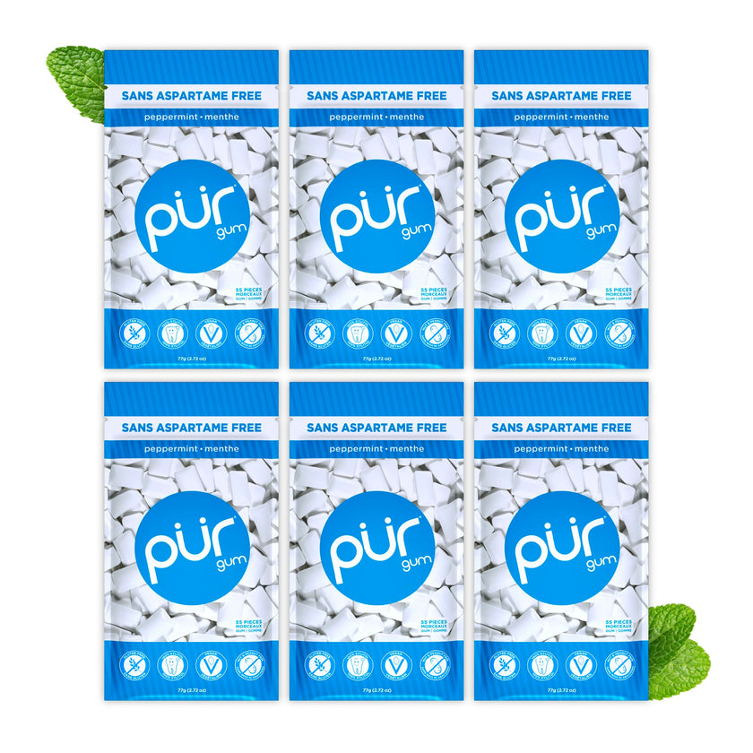 PUR Gum | Aspartame Free Chewing Gum | 100% Xylitol | Natural Peppermint Flavoured Gum, 55 Pieces (Pack of 6) 🍁 All In One Marketplace Canada