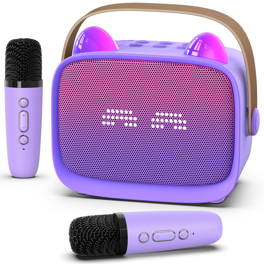 Mini Karaoke Machine Toys Gifts, Kids Portable Bluetooth Speaker with 2 Wireless Microphone and LED, Christmas Birthday Gift Idea for Girls Boys 3-12 + Year Old, Noisemaker Toys for Party (Purple) 🍁 All In One Marketplace Canada