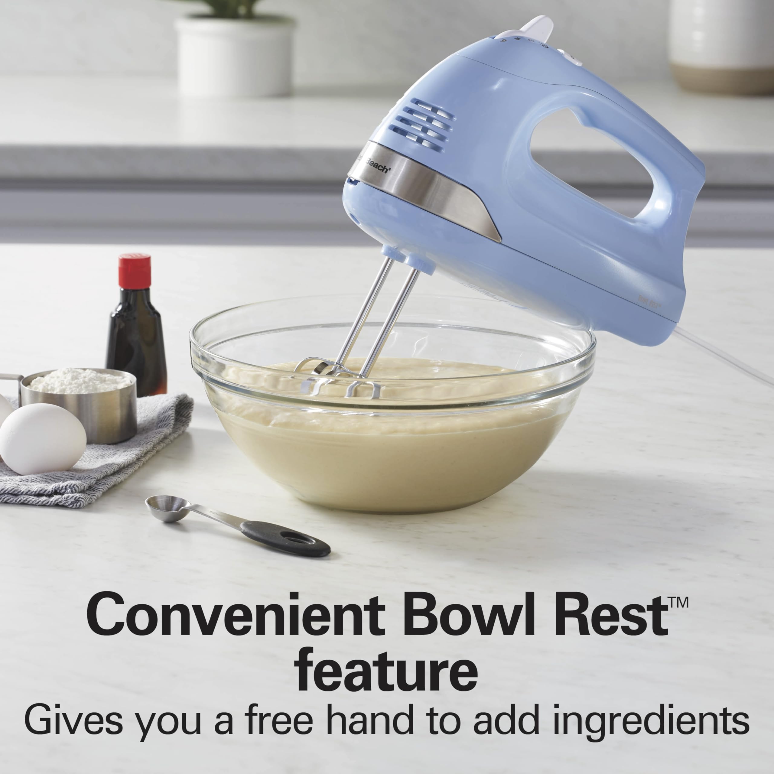 Hamilton Beach 6-Speed Electric Hand Mixer for Baking, 275W, Easy Clean Beaters, Dough Hooks, Whisk, Snap-On Storage Case, Blue (62677J) 🍁 All In One Marketplace Canada