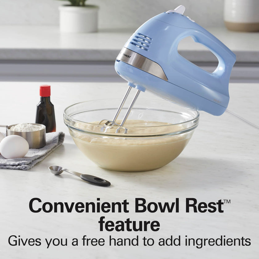 Hamilton Beach 6-Speed Electric Hand Mixer for Baking, 275W, Easy Clean Beaters, Dough Hooks, Whisk, Snap-On Storage Case, Blue (62677J) 🍁 All In One Marketplace Canada