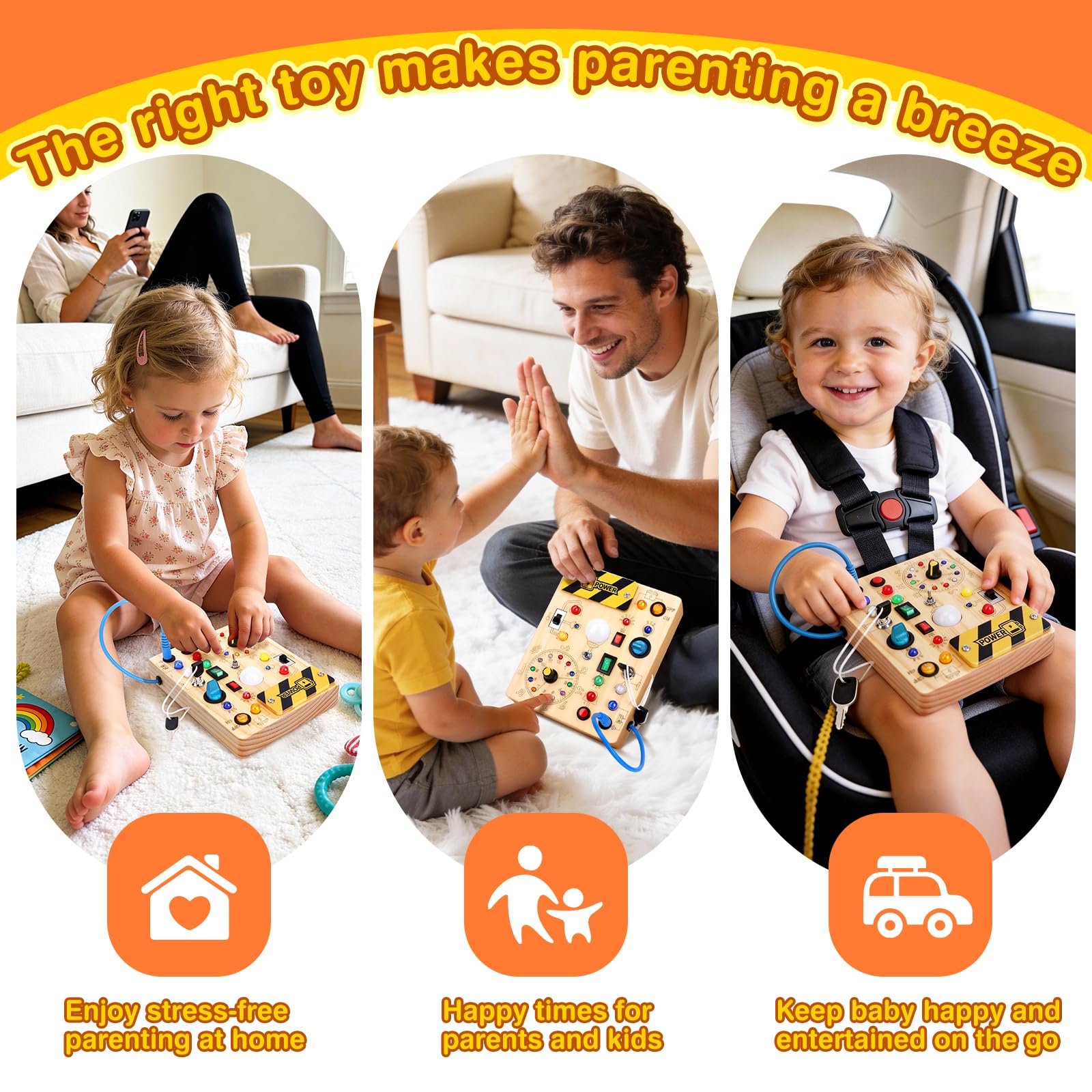 Busy Board Plus Version with 23 LED Lights, Montessori Sensory Fidget Toys for Toddlers 1-3, Wooden Educational Activity for Fine Motor Skills, Quiet Airplane Travel Must Haves for 1 2 3+ Year Old 🍁 All In One Marketplace Canada