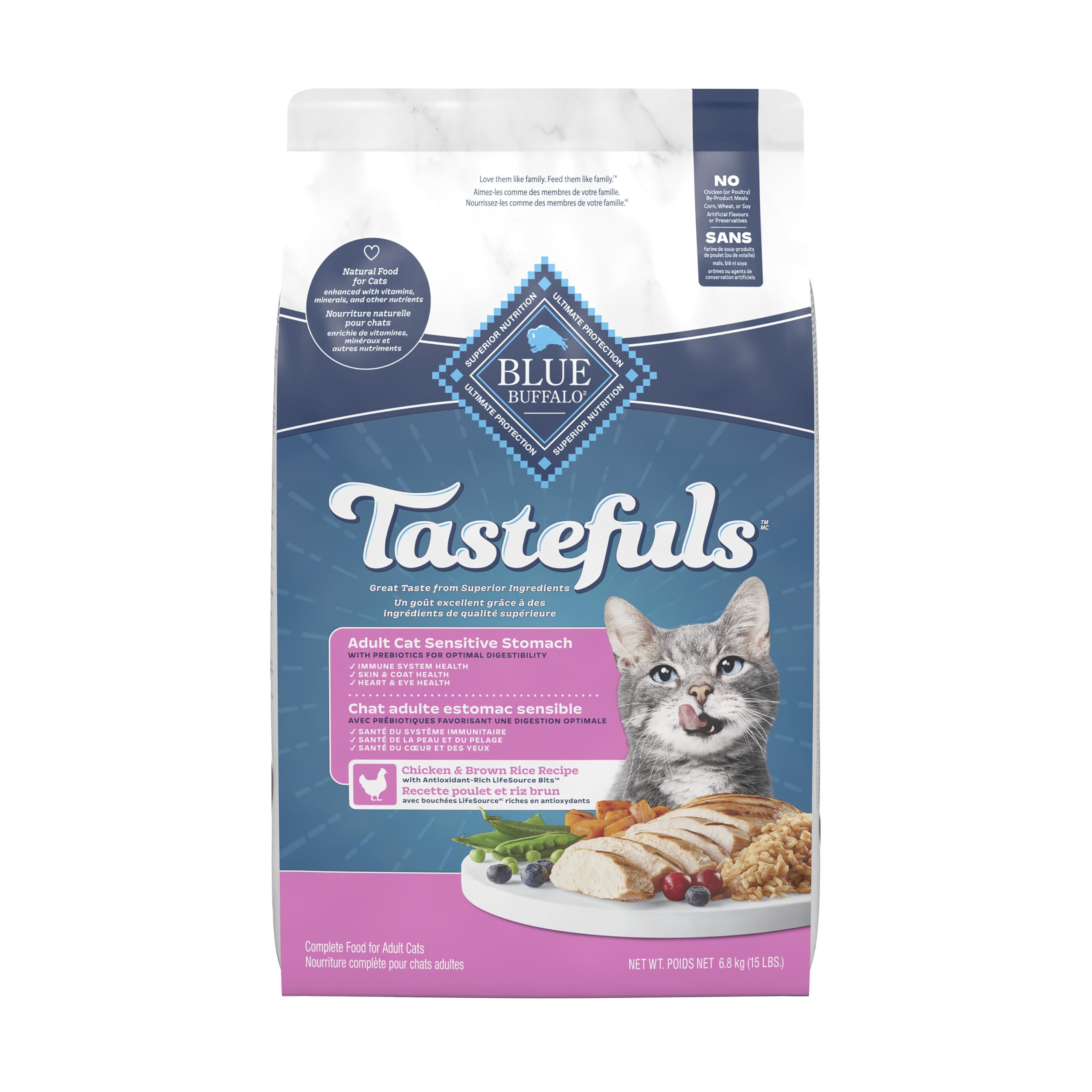 Blue Buffalo Tastefuls Chicken & Brown Rice Recipe Sensitive Stomach Adult Dry Cat Food, Real Chicken First, Deliciously Healthy Natural Cat Food, Natural Ingredients, Supports Digestion, 6.8kg Bag 🍁 All In One Marketplace Canada