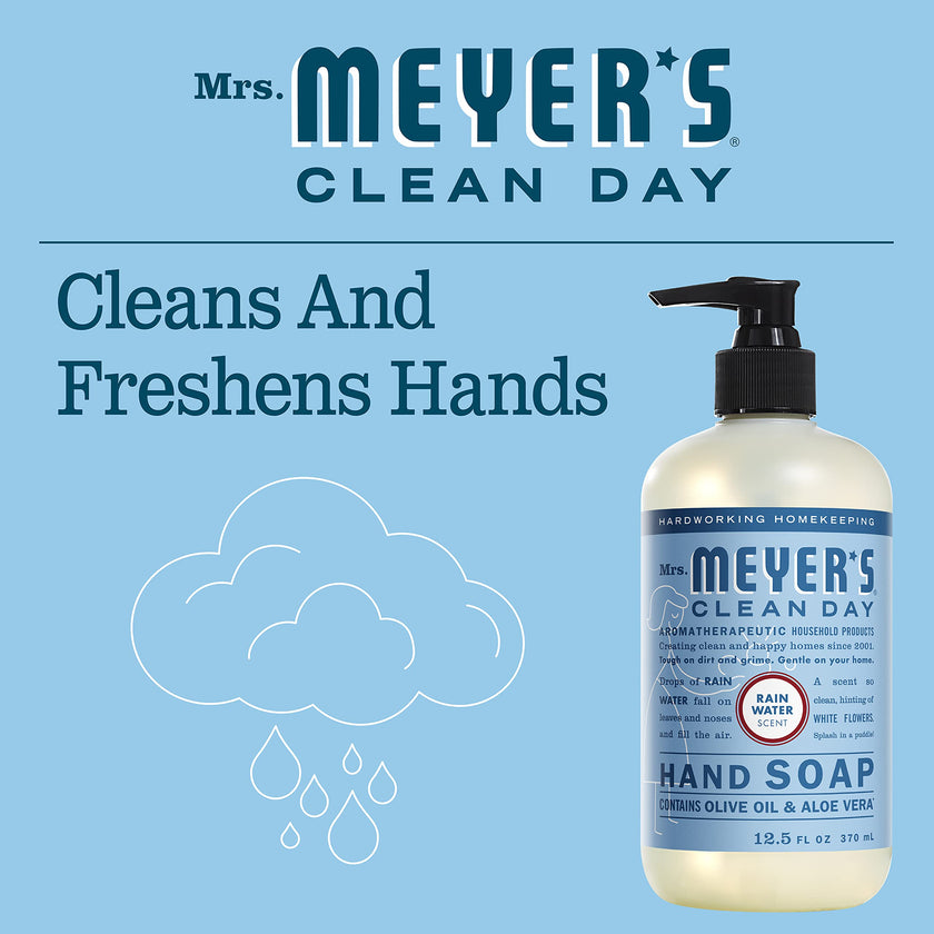 Mrs. Meyer's Clean Day Liquid Hand Soap, Rain Water, Cruelty Free & Biodegradable Hand Wash Formula Made with Essential Oils, 370 ml Bottles, 4 Pack 🍁 All In One Marketplace Canada