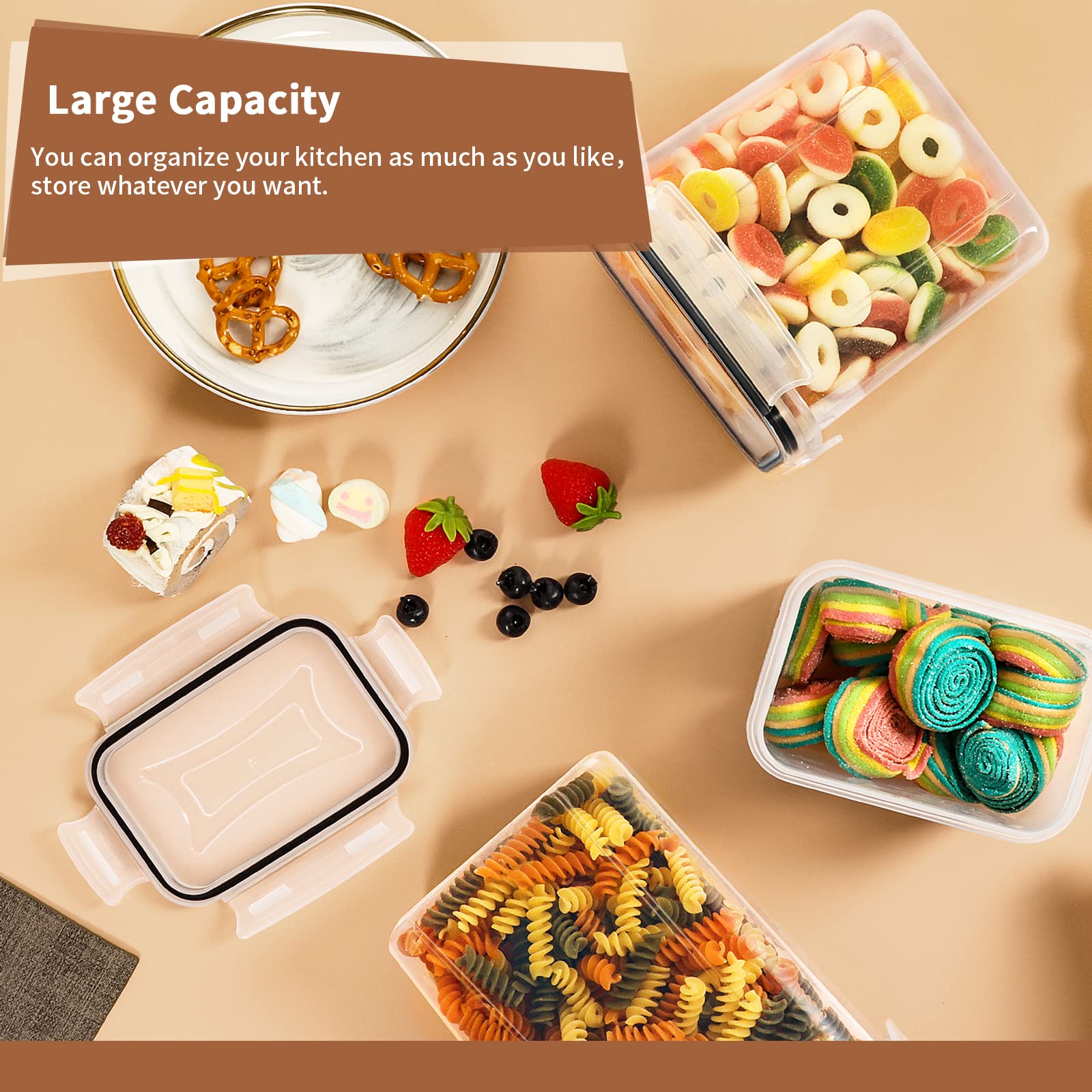 PRAKI Airtight Food Storage Container Set with Lids, 16 Pcs Plastic Dry Food Canisters for Kitchen Pantry Organizers and Storage, Ideal for Cereal, Flour & Sugar - Labels, Marker(Black) 🍁 All In One Marketplace Canada