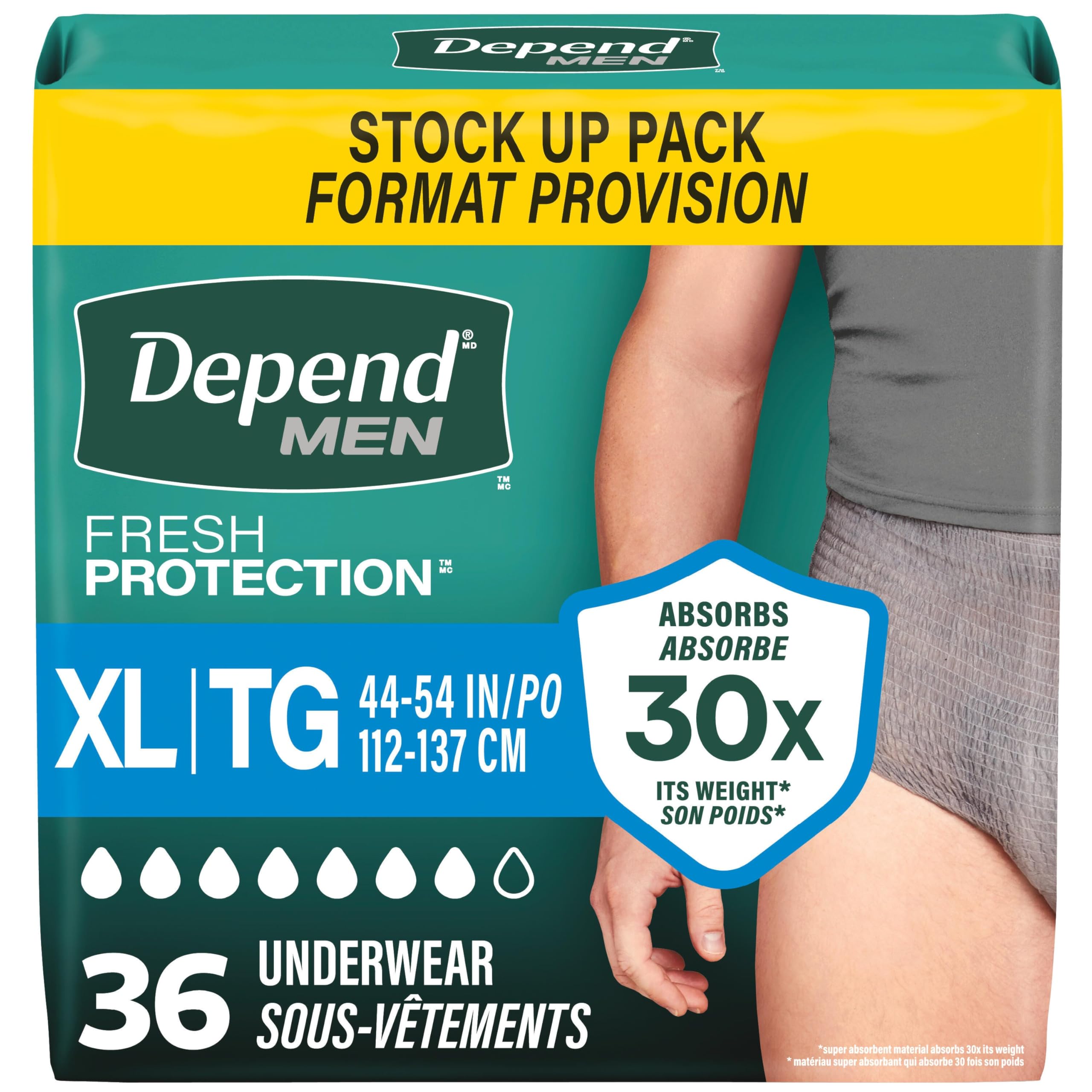 Depend Fresh Protection Adult Incontinence Underwear for Men (Formerly Depend Fit-Flex), Disposable, Maximum, Extra-Large, Grey, 36 Count 🍁 All In One Marketplace Canada