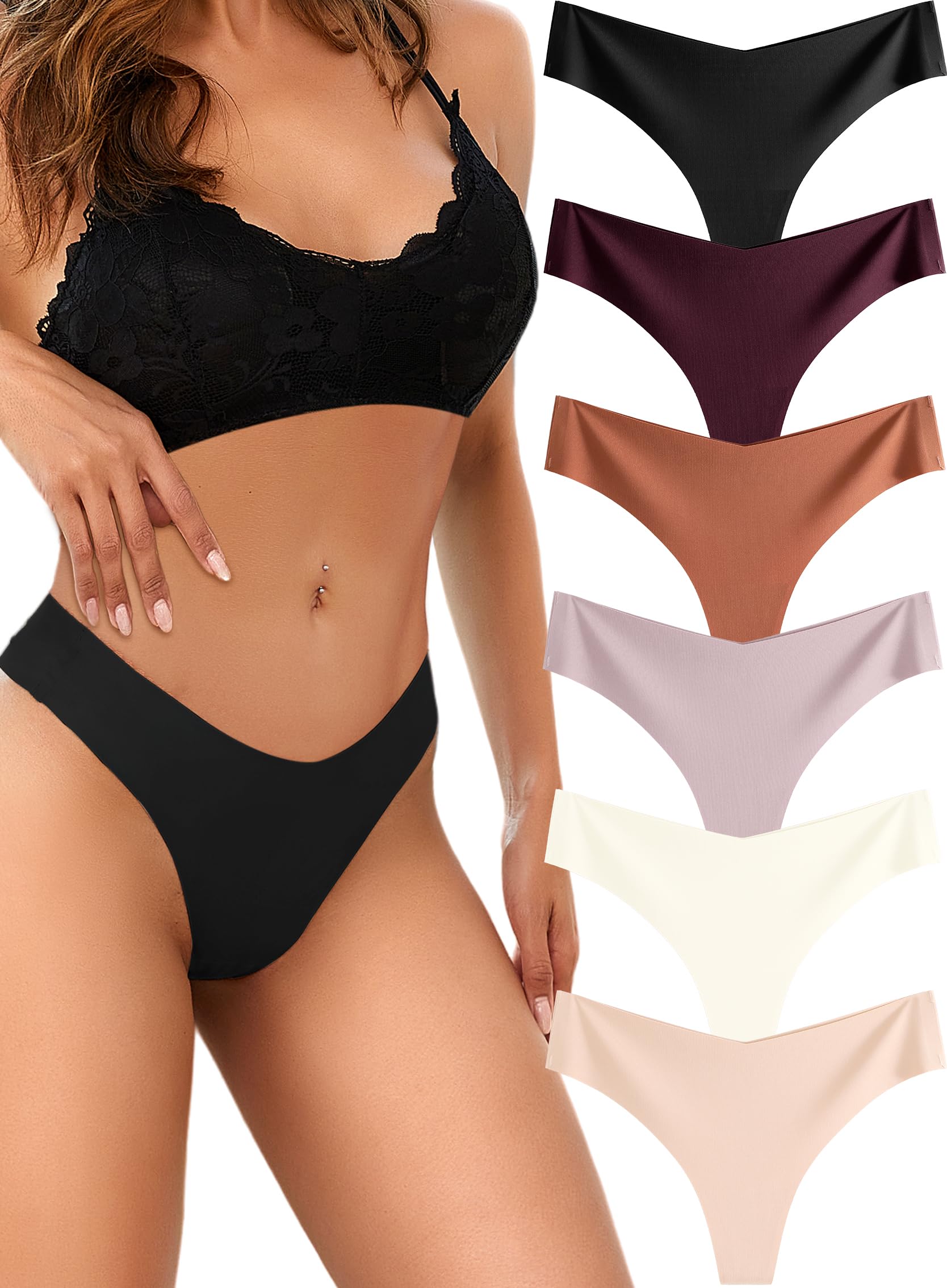 Underwear Womens Seamless Underwear Thongs for Women Sexy No Show V-Waisted Ladies Tangas Panties 6 Pack 🍁 All In One Marketplace Canada