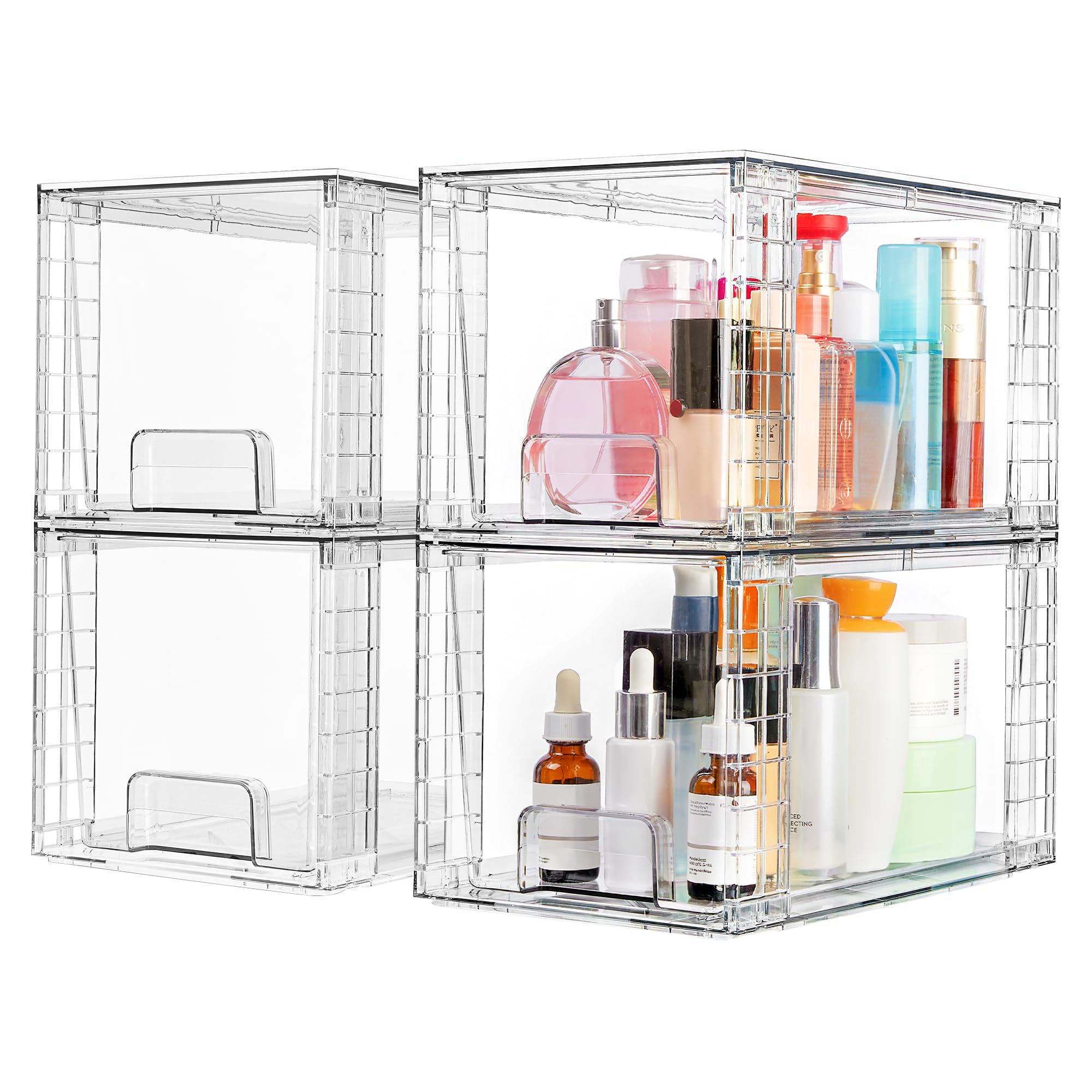 Vtopmart 4 Pack Large Stackable Storage Drawers,Clear Acrylic Drawer Organizers with Handles, Easily Assemble for Bathroom,Kitchen Undersink,Cabinet,Closet,Makeup,Pantry Organization and Storage 🍁 All In One Marketplace Canada